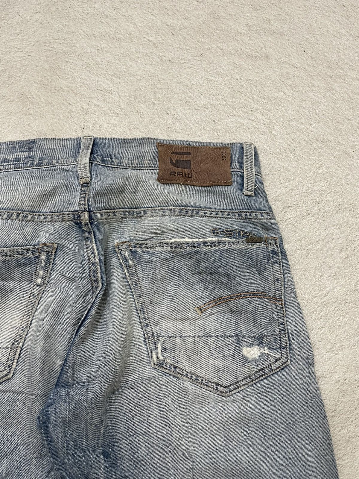 Japanese Brand 2000s G-Straw Blue Denim Ripped Washed Jeans Y2K Size US 31 - 10 Thumbnail