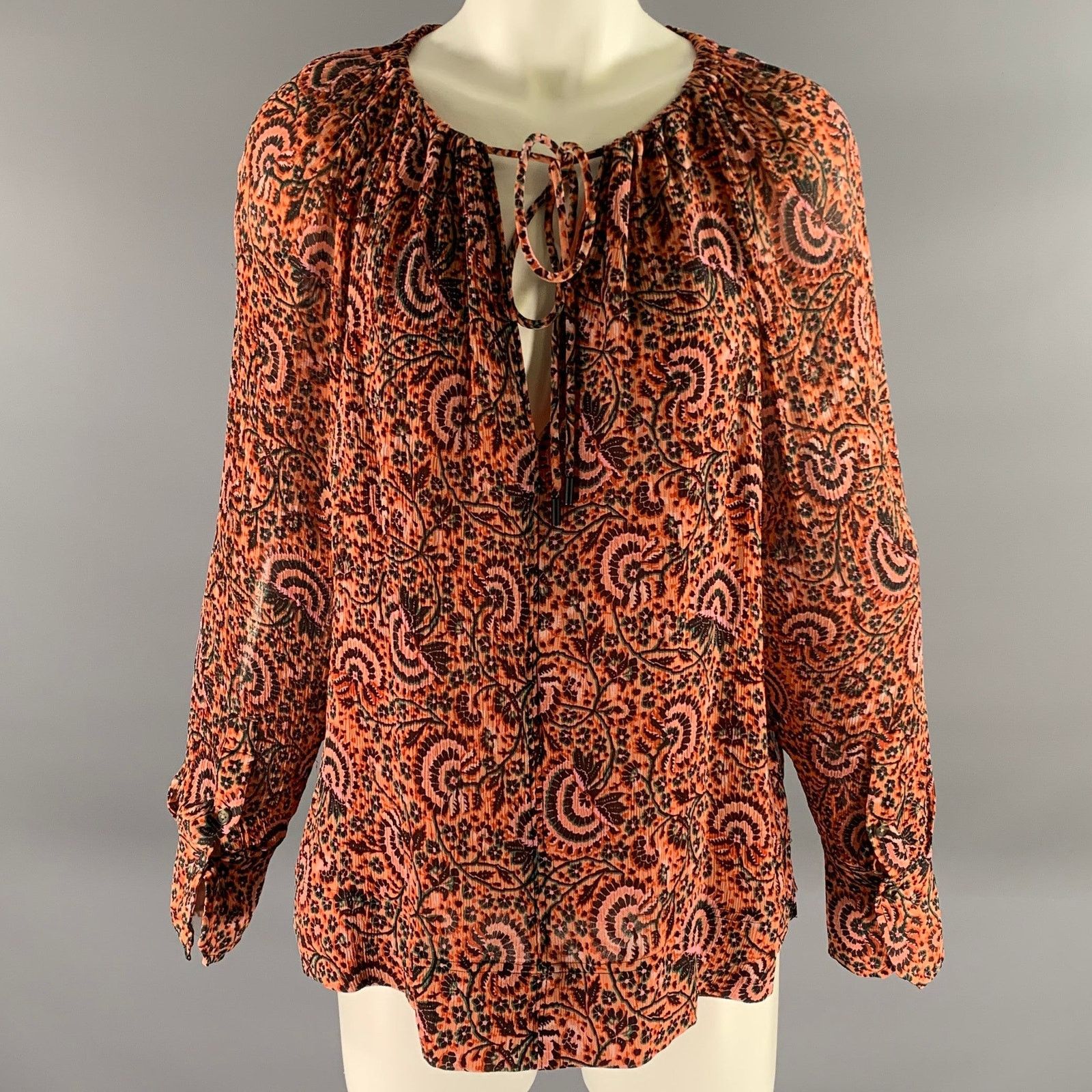 A.L.C. A.L.C. Size 8 Orange Pink Silk Floral Neck Tie Top Size M / US 6-8 / IT 42-44 - 1 Thumbnail