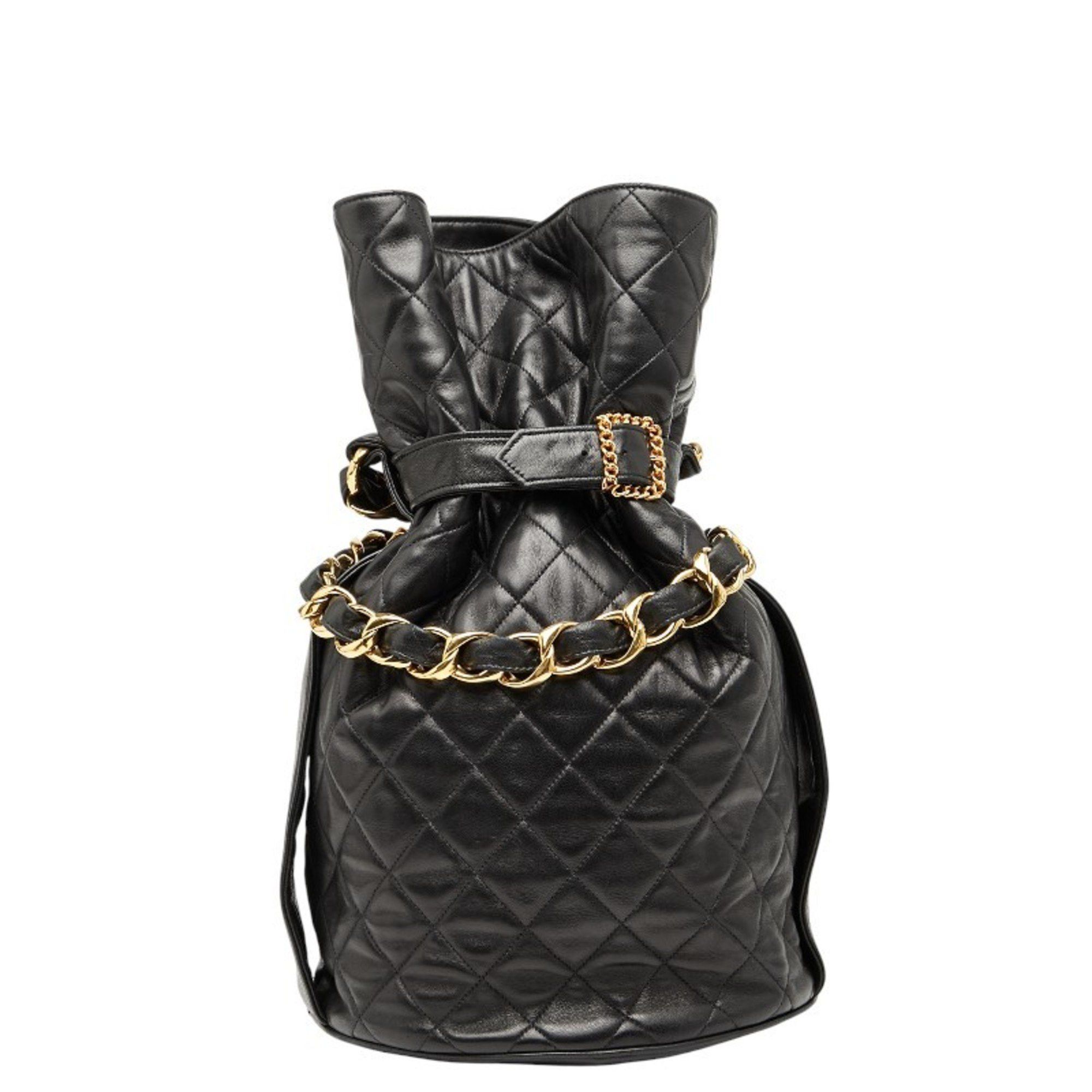 Chanel CHANEL Coco Mark Matelasse Drawstring Chain Shoulder Bag in Black Lambskin for Women Size ONE SIZE - 1 Thumbnail