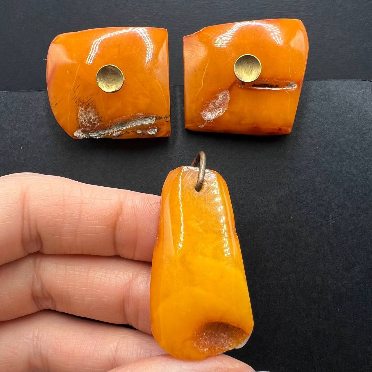 Vintage 1970s Vintage Soviet Baltic Amber Cufflinks & Pendant Set Size ONE SIZE - 2 Thumbnail