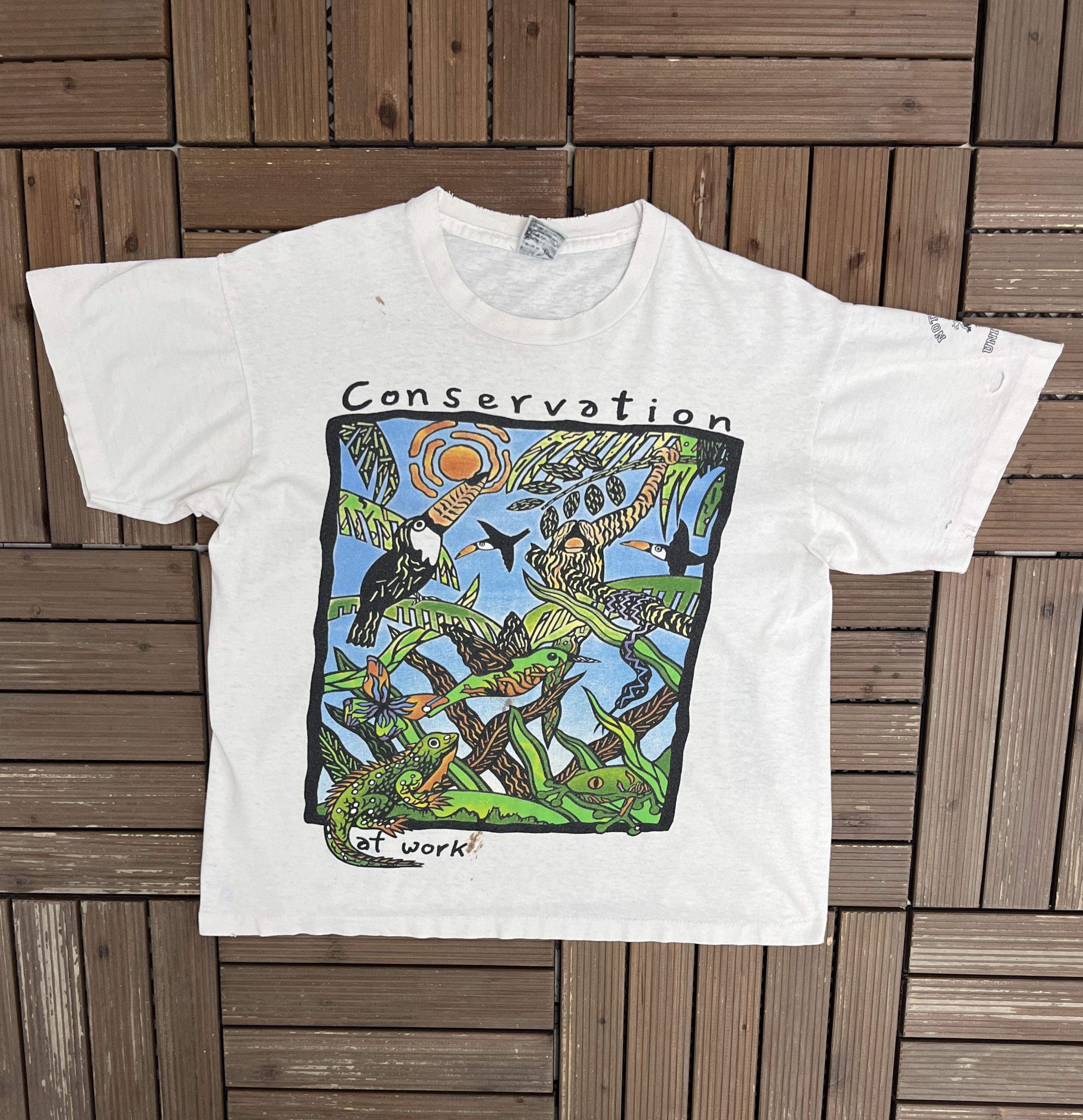 Vintage Conservation At Work Vintage White Distressed T-Shirt Tee Size US XL / EU 56 / 4 - 1 Thumbnail