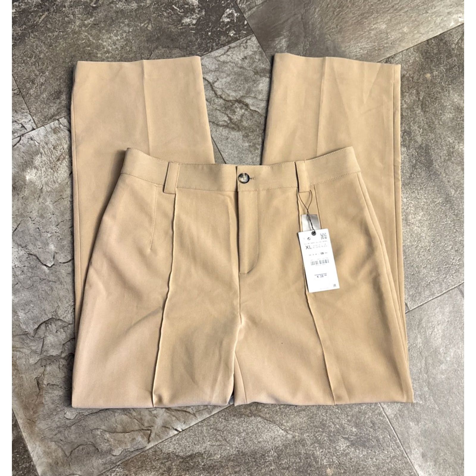 Zara Zara Dress Pants XL Straight Leg 34x31 Beige NWT Women's Pants Block Belt Loops Dress Pants Casual Workwear Size 24" / US 00 / IT 34 - 2 Thumbnail