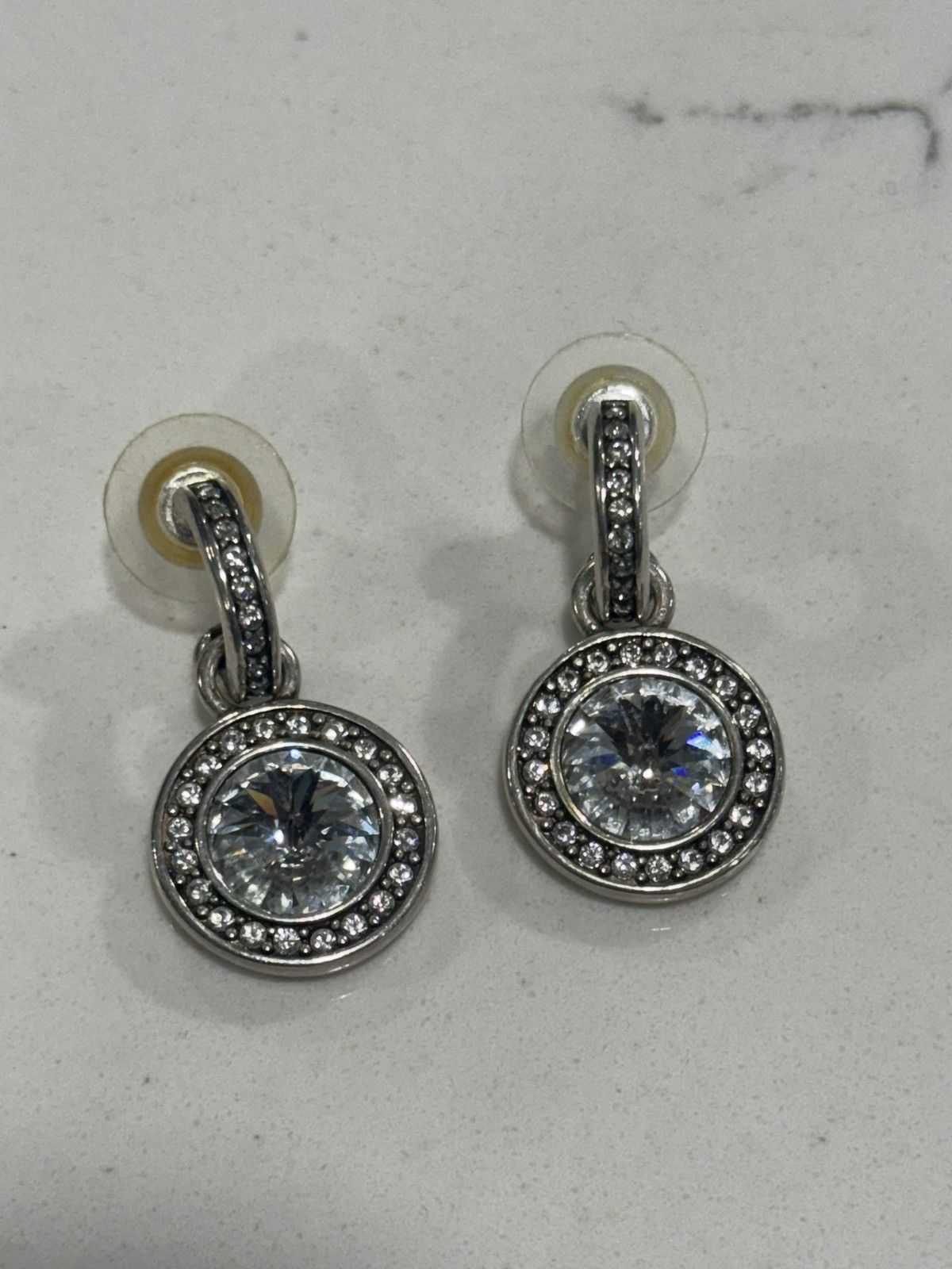 Jewelry Vintage Miglio Crystal Drop Earrings Silver-Tone Halo Design Size ONE SIZE - 1 Thumbnail