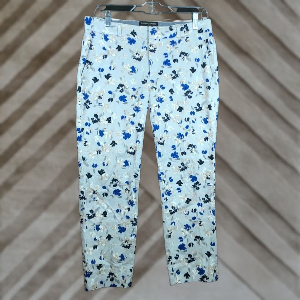 Banana Republic Banana Republic Womens Pants 4P Petite Floral Gray Blue Hampton Fit Stretch Size 27" / US 4 / IT 40 - 1 Thumbnail