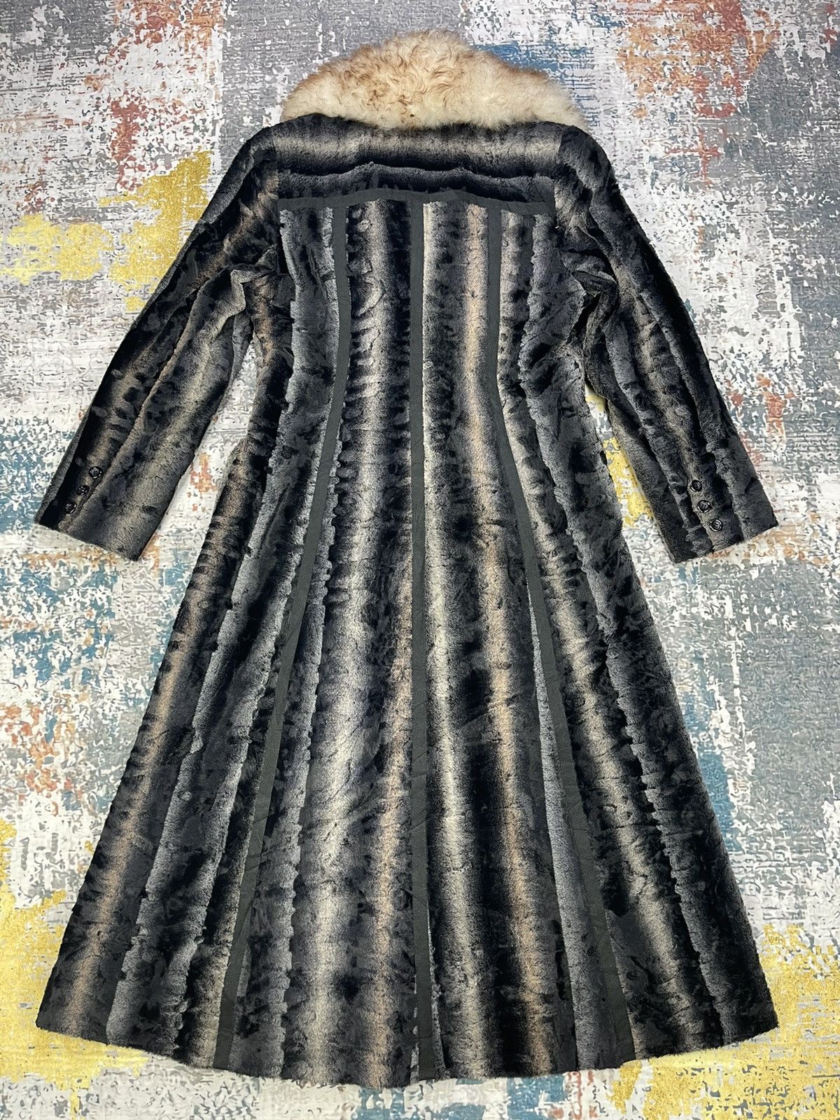 Japanese Brand Vintage Velvet Velour Striped Fur Long Coat Size S / US 4 / IT 40 - 5 Thumbnail