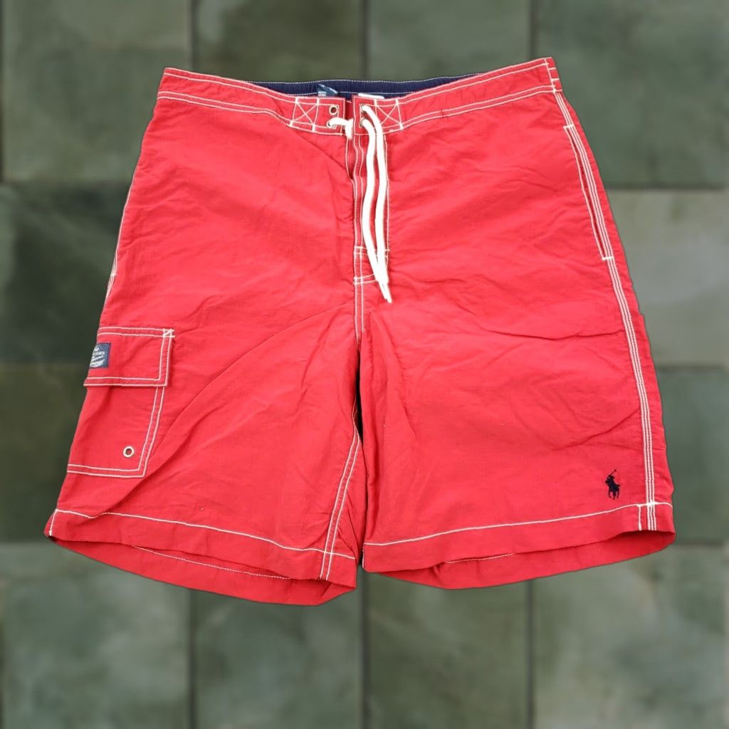Polo Ralph Lauren VINTAGE Polo Ralph Lauren Board Shorts Mens Large Red Nylon Mesh Lined Drawstring Pockets Swimwear Size US L / EU 52-54 / 3 - 1 Thumbnail