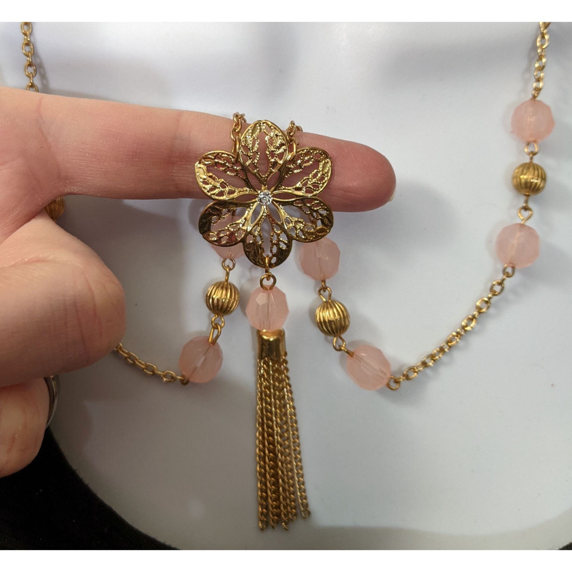 Other Pink And Gold Filigree Flower Tassel Necklace Size ONE SIZE - 2 Thumbnail