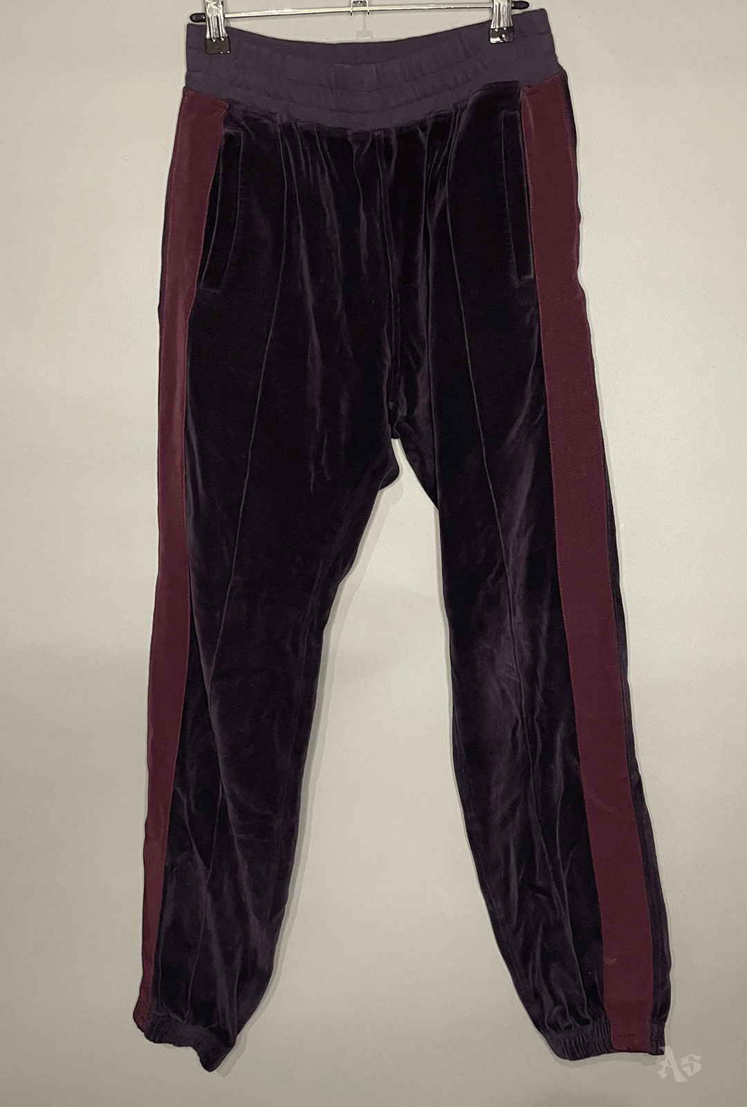 image of Haider Ackermann Purple Velvet Sweatpants W/ Stripe, Men's (Size 30)