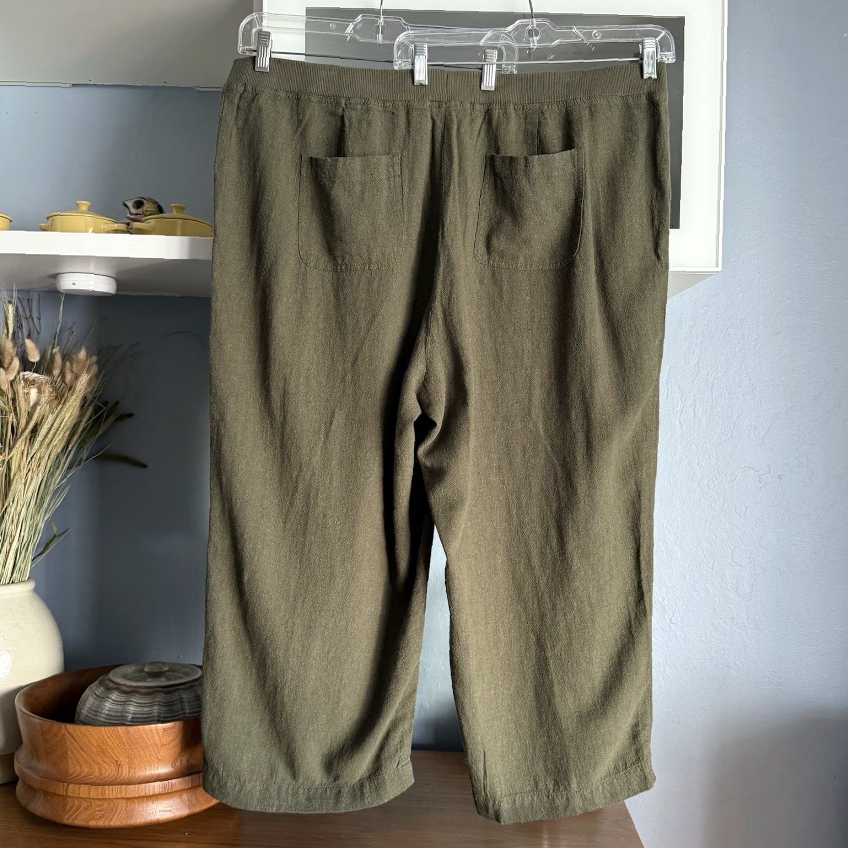 J. Jill J. Jill Pants Cropped Linen Blend Moss Green 3X Plus Womens Relaxed High Rise With Pockets Cropped Trouser Wide Elastic Back Waist Size 40" / US 18 - 3 Thumbnail