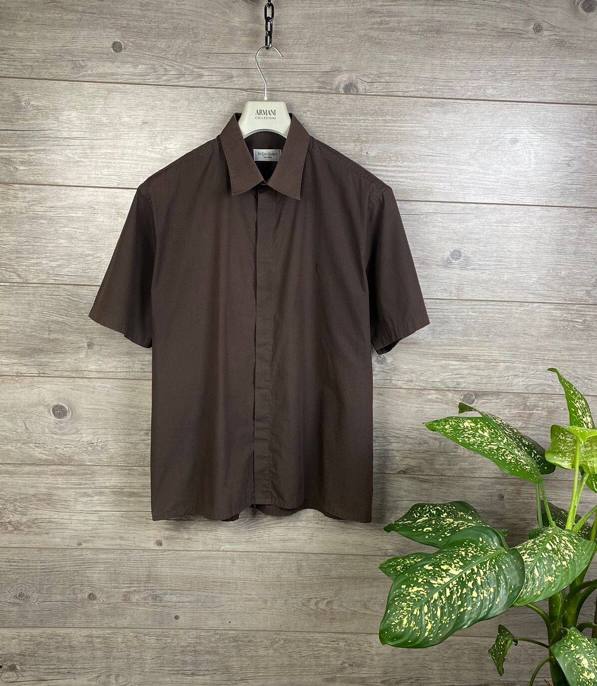 Pre-owned Saint Laurent Short Sleeve Button Down Shirt Yves  Size Xl In Brown