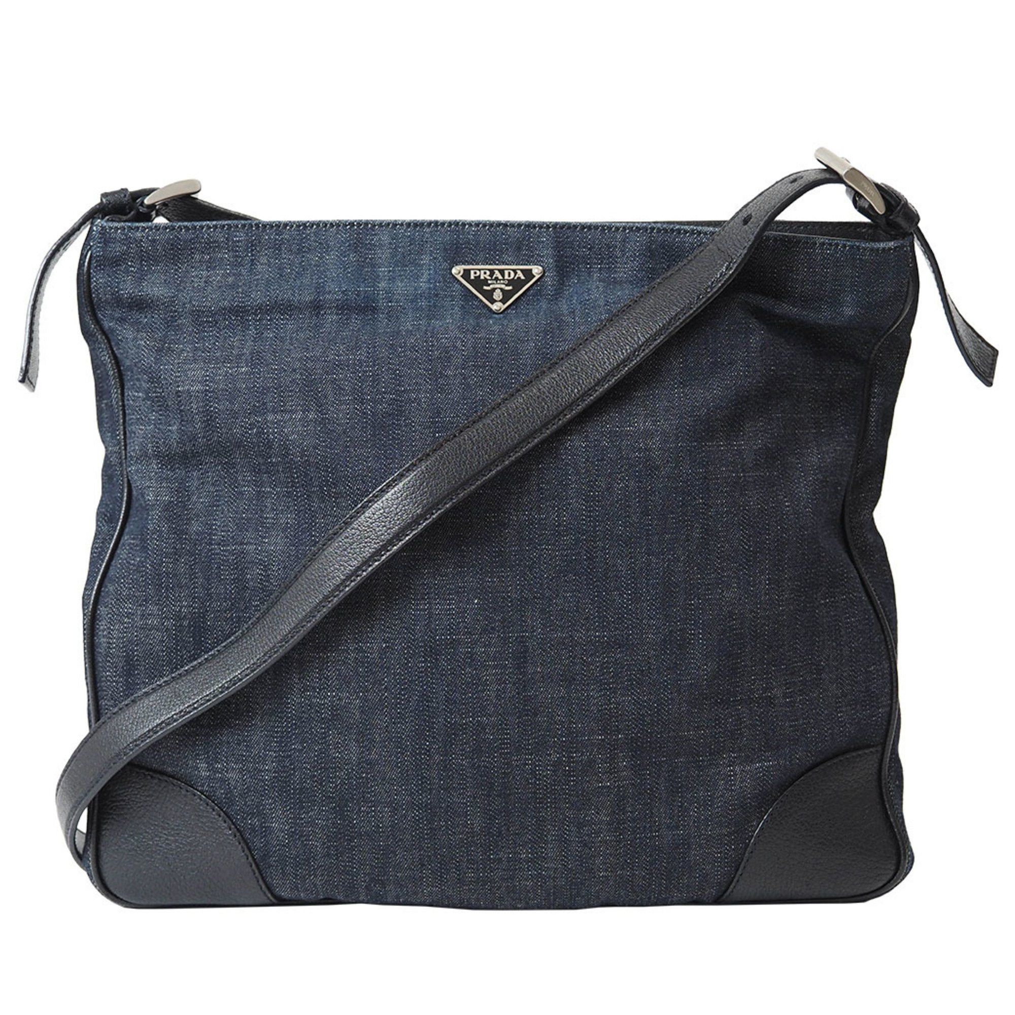 Prada Prada Denim Shoulder Bag Navy VA0182 Men's Cotton Crossbody Storage PRADA Size ONE SIZE - 1 Thumbnail