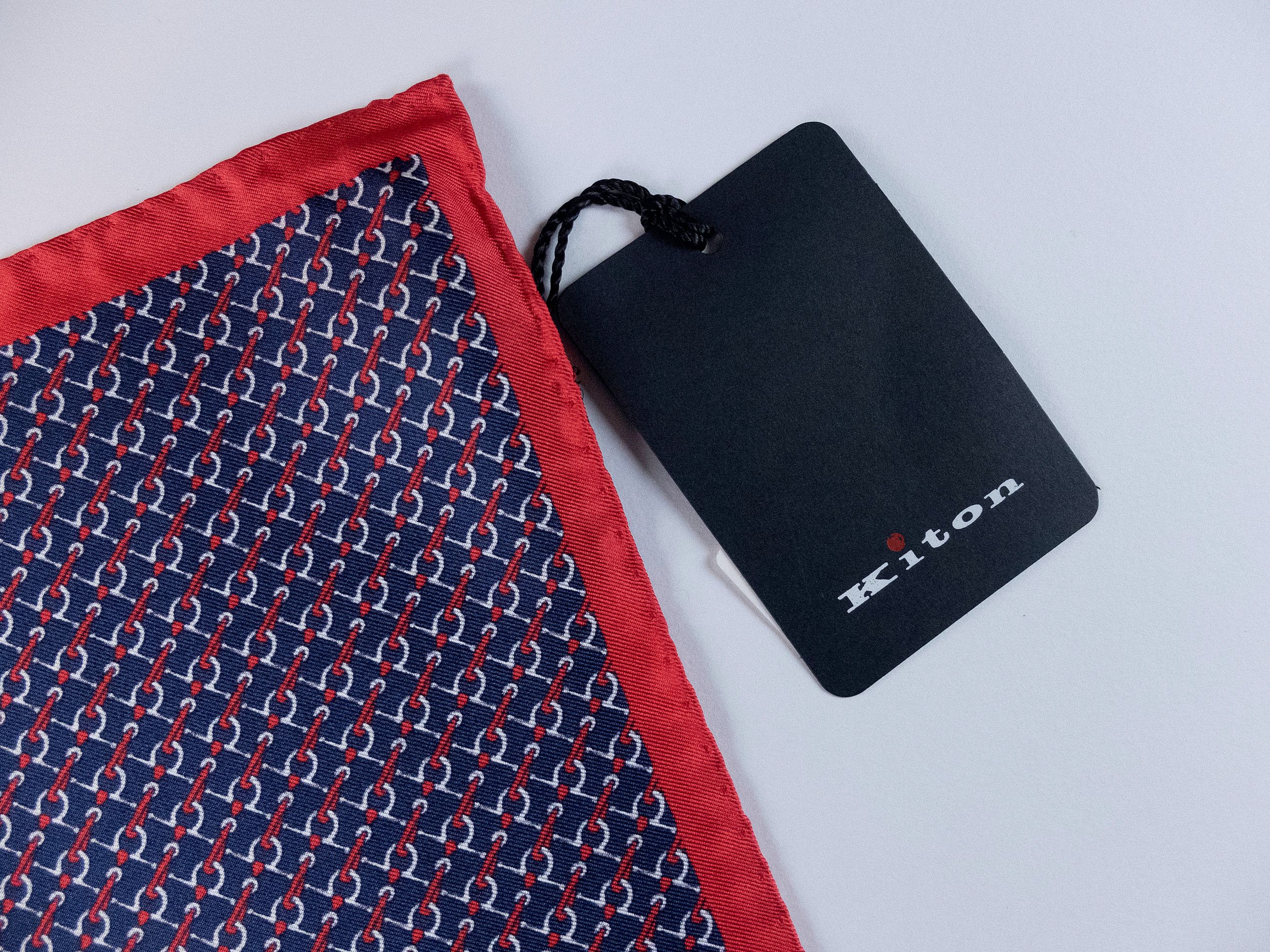 Kiton KITON Napoli navy blue stitch motif silk pocket square q Size ONE SIZE - 2 Thumbnail