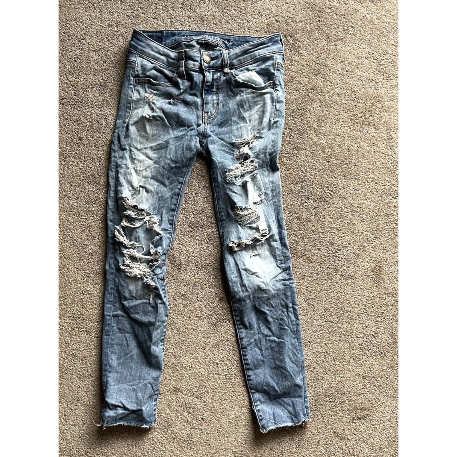 American Eagle Outfitters American Eagle Outfitters Jegging Dark Blue Distressed Crop Jeans Womens 4 High Rise 5-Pocket Denim Cotton Polyester Spandex Blue Size 27" / US 4 / IT 40 - 3 Thumbnail
