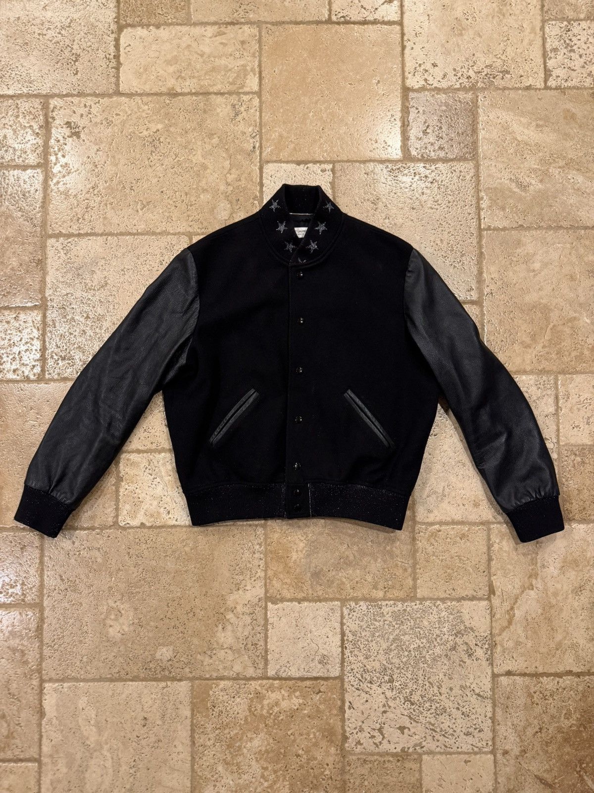 Saint Laurent Paris Saint Laurent x Hedi FW16 Stars Black Varsity Teddy Jacket Size US XL / EU 56 / 4 - 7 Thumbnail