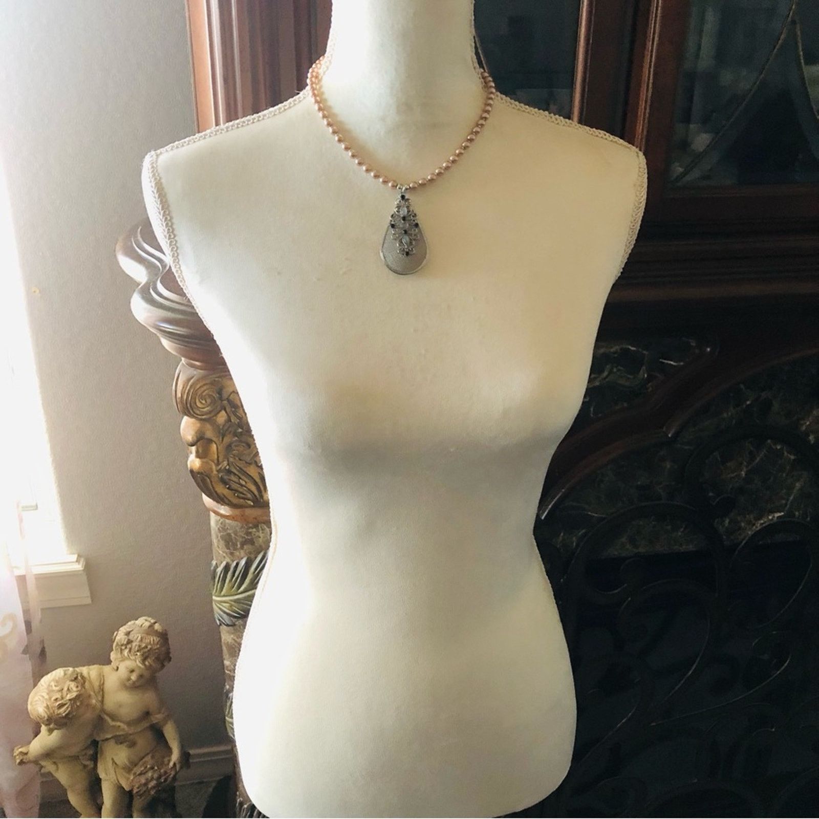 Handmade Handcrafted repurpose stone filigree Pearl necklace Size ONE SIZE - 6 Thumbnail