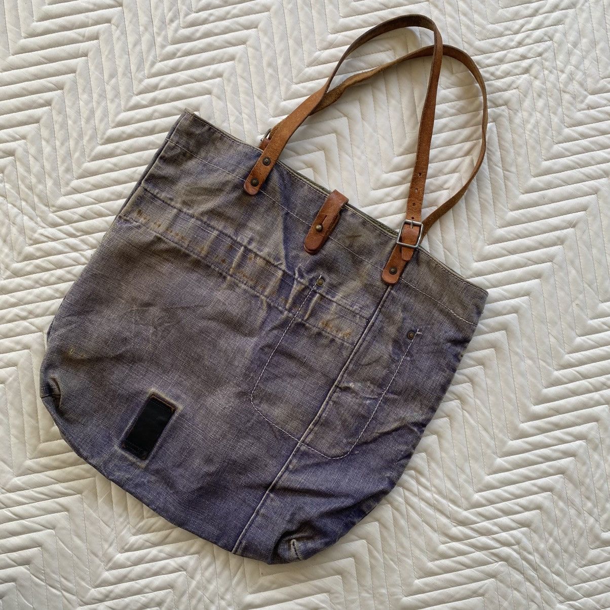 Japanese Brand Custom Made Denim Tote Bag– Vintage Patina Look Size ONE SIZE - 1 Thumbnail