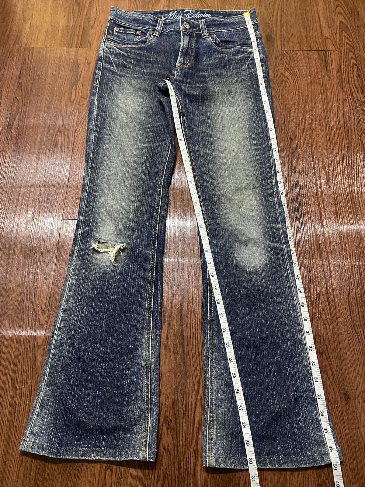 Edwin Vintage Japanese Brand Blue Distressed Flare Style Jeans Size 29" - 12 Thumbnail