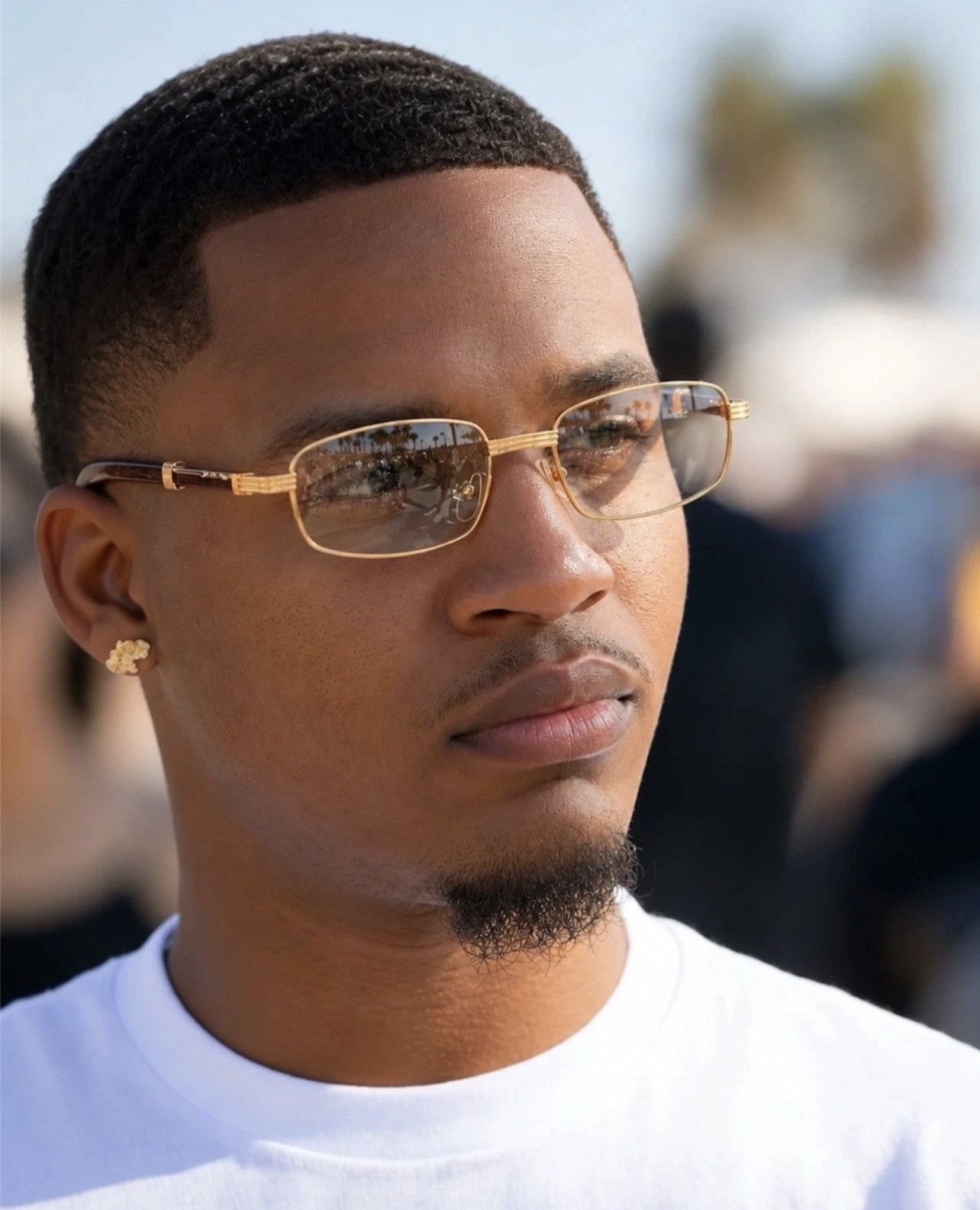 Other Mens Hip Hop 18k Gold Frame Rectangle Clear Lens Wood Grain Size ONE SIZE - 1 Thumbnail