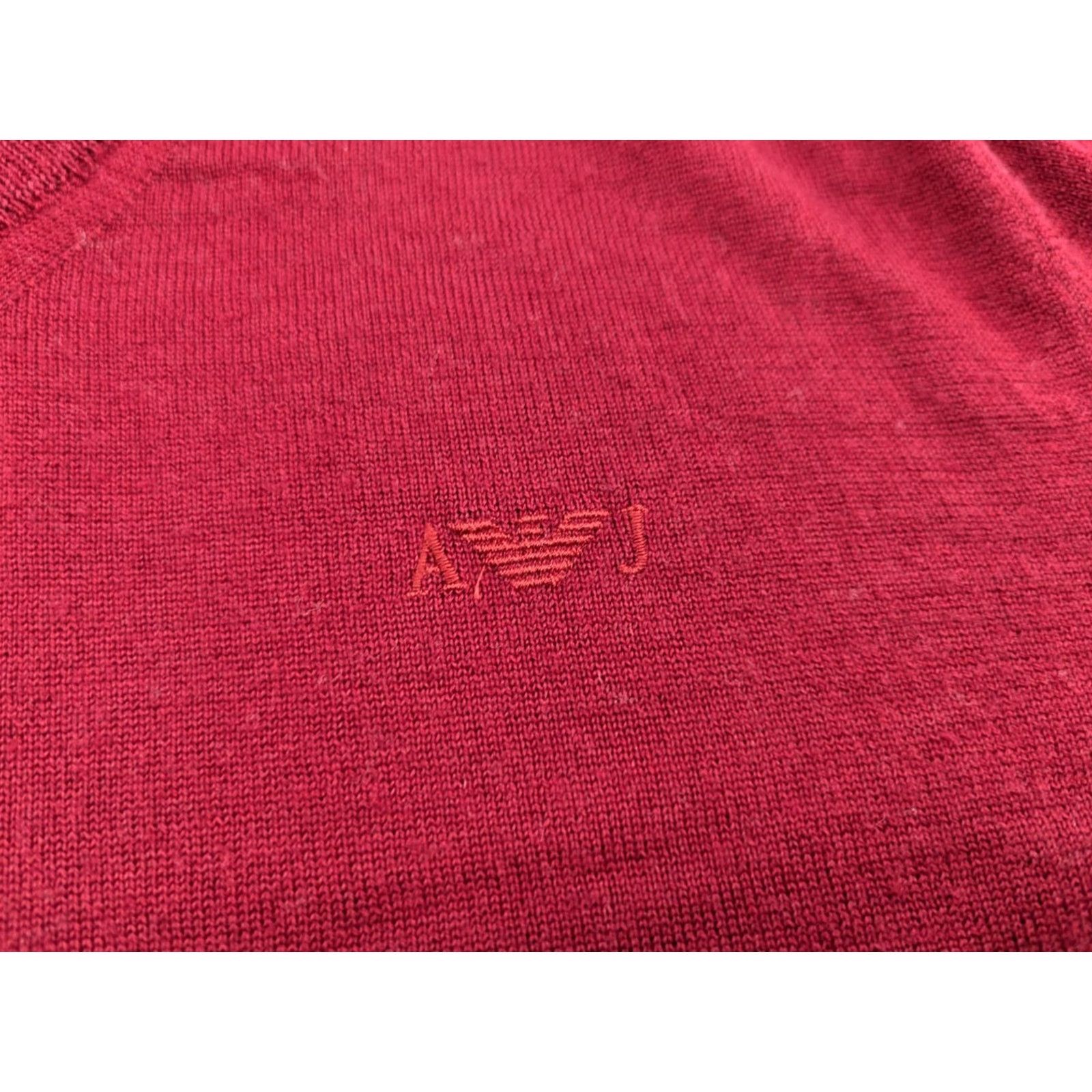 Vintage Armani Jeans Sweater Mens XL Red Wool Jumper V-Neck Long Sleeve Knit Pullover Classic 30th Anniversary 1981-2011 Size US XL / EU 56 / 4 - 3 Thumbnail