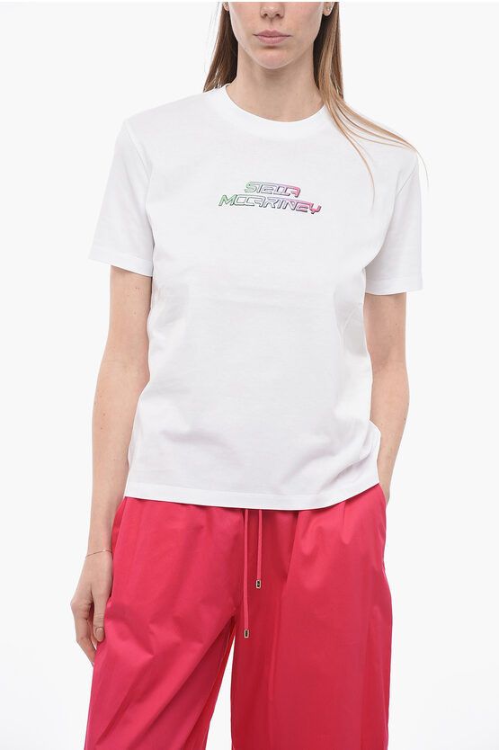 image of Stella Mccartney Crew Neck High Frequency T-Shirt With Embossed Logo in White, Women's (Size Small)