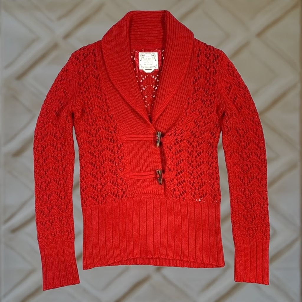Old Navy VTG Old Navy Cardigan Shawl Collar Pointelle Toggle Red Womens Medium Sweater Knit Open Knit Classic Fall Winter Vintage Women Size M / US 6-8 / IT 42-44 - 1 Thumbnail