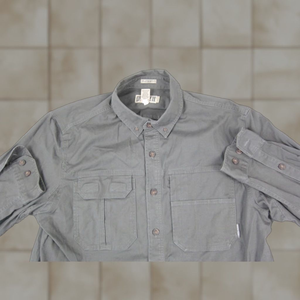 Vintage Duluth Shirt Mens XLT Gray Canvas Heavy Cotton Polyester Button-Up Western 90s Outdoor Pockets Short/Long Sleeve Size US XL / EU 56 / 4 - 1 Thumbnail