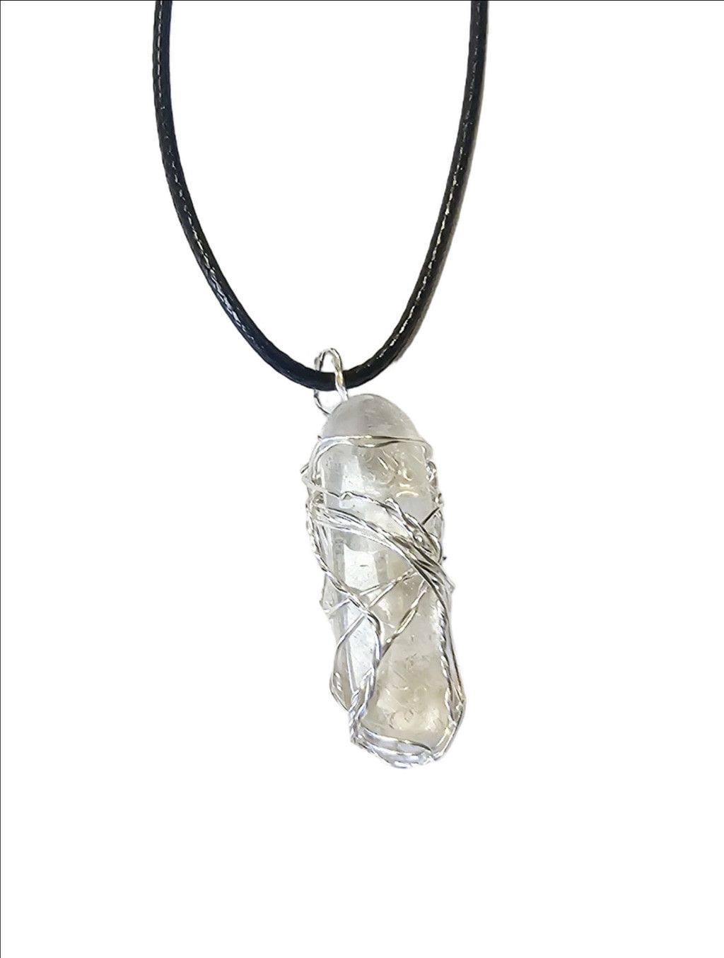 Handmade Wire Wrapped Clear Quartz Pendant On Corded Necklace Size ONE SIZE - 2 Thumbnail
