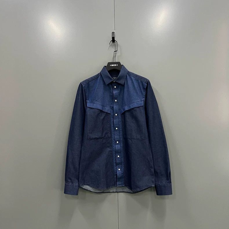 Givenchy Givenchy Dark Blue Patchwork Long-sleeved Shirt Size US M / EU 48-50 / 2 - 1 Thumbnail