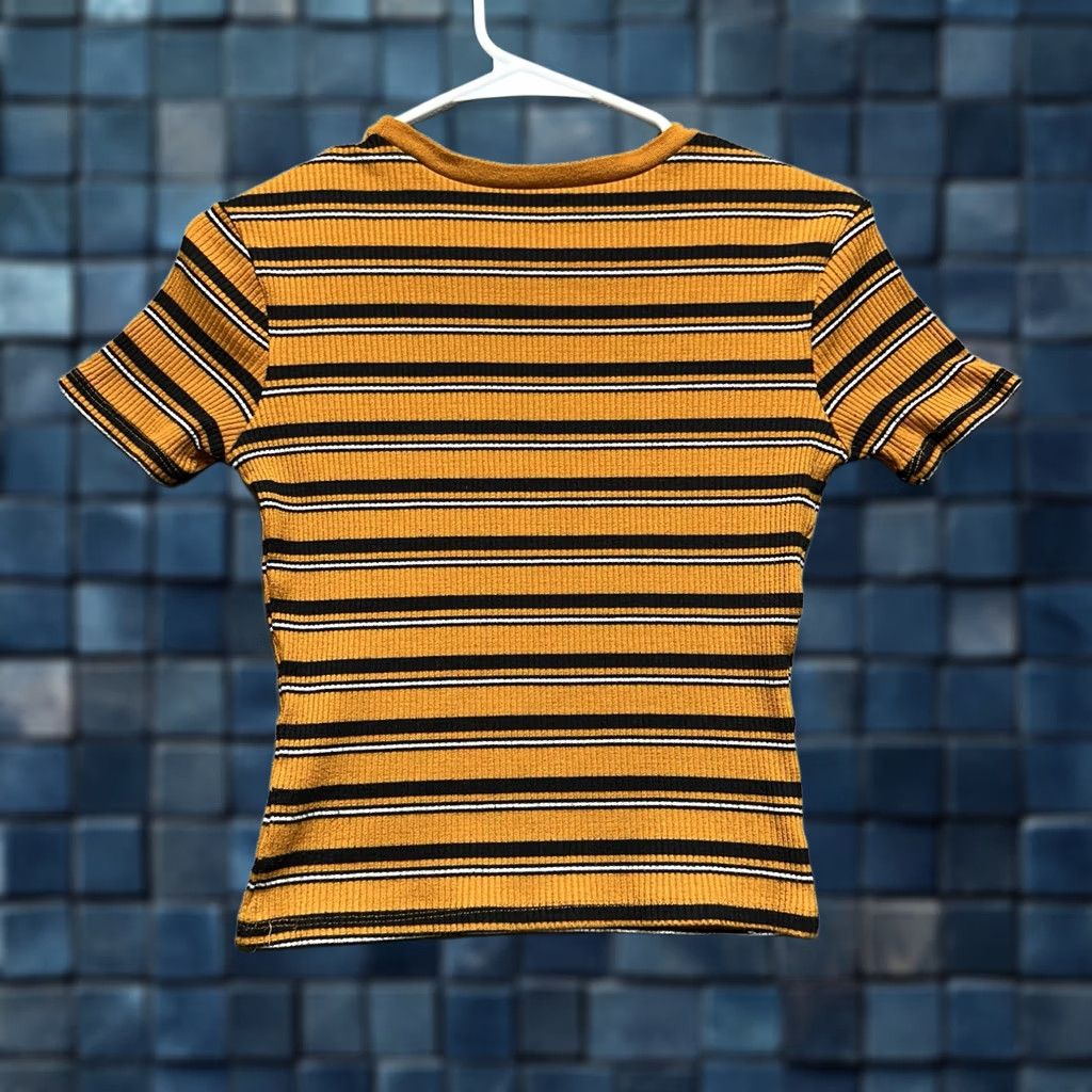 Zara Zara T-Shirt Womens Small Yellow Striped Cropped Knit Casual Short Sleeve Crew Neck Size S / US 4 / IT 40 - 1 Thumbnail