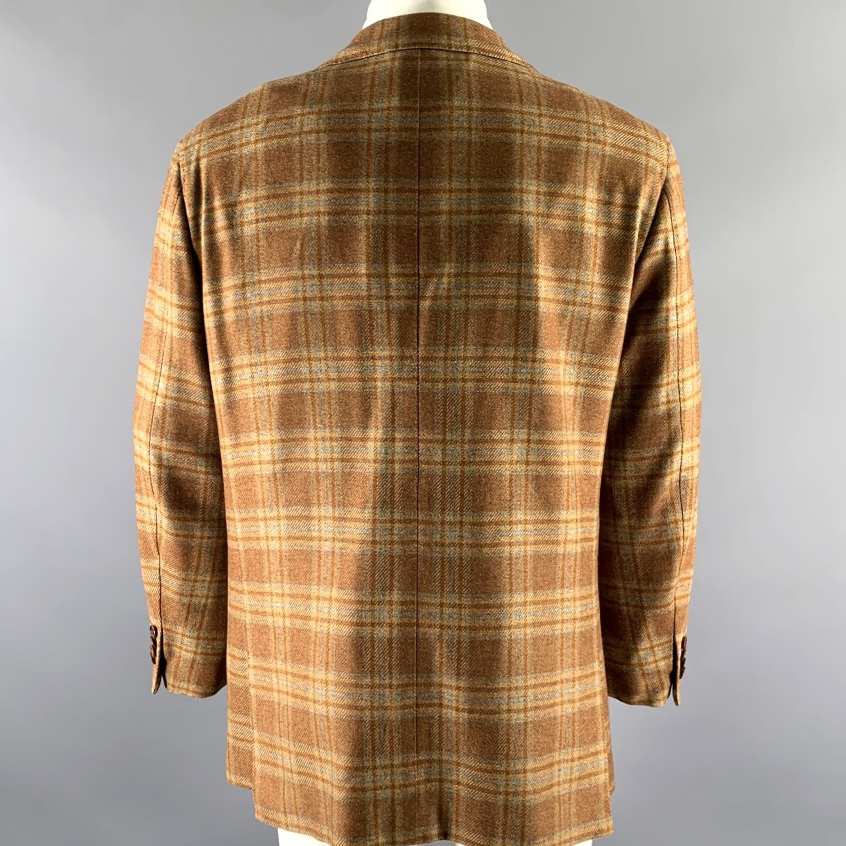 Camel BORRELLI Brown Camel Plaid Cashmere Sport Coat 44 Mens Size US S / EU 44-46 / 1 - 4 Thumbnail