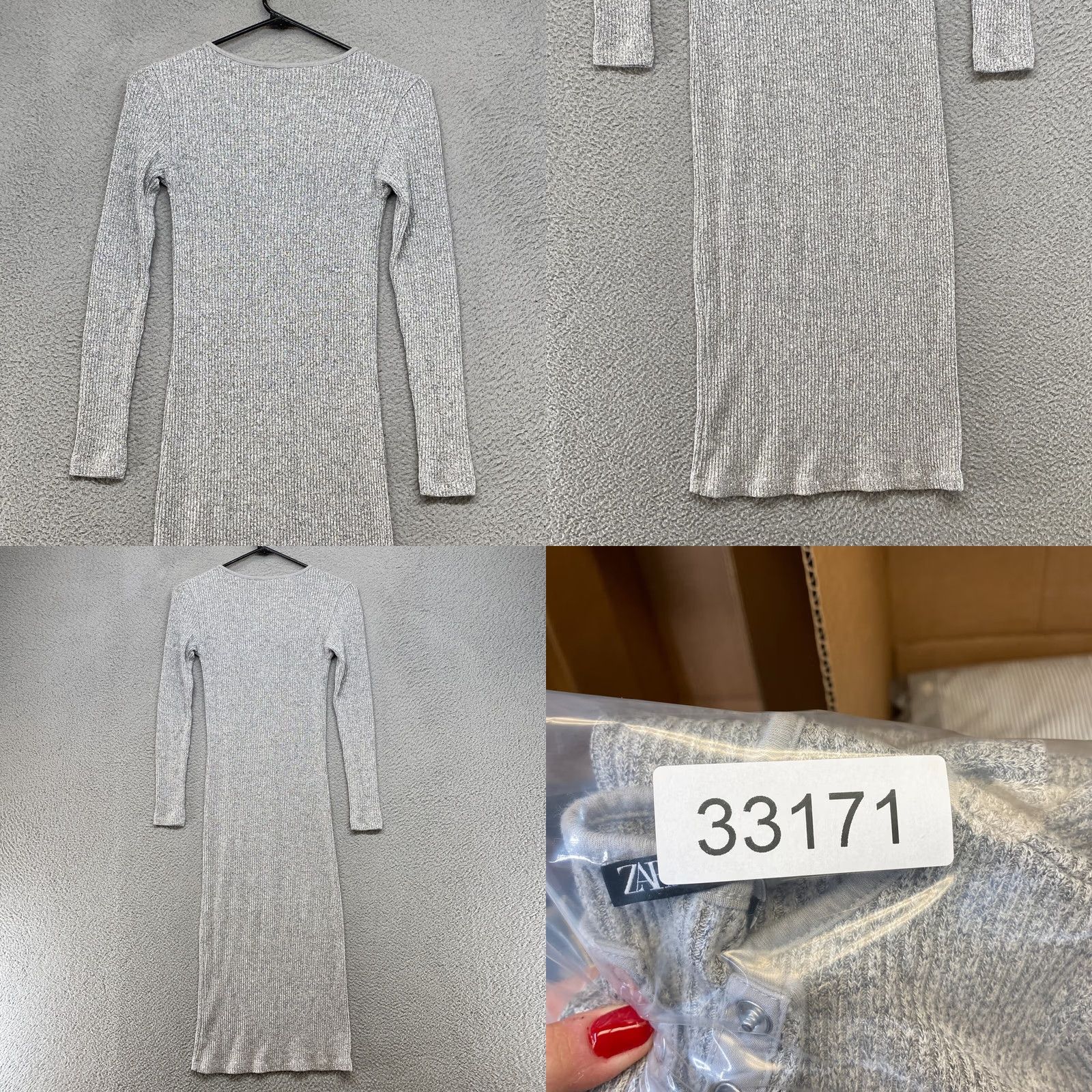 Zara Zara Midi Dress Womens Small Ribbed Henley Bodycon Blogger Neutral Gray Classic Size S / US 4 / IT 40 - 8 Thumbnail
