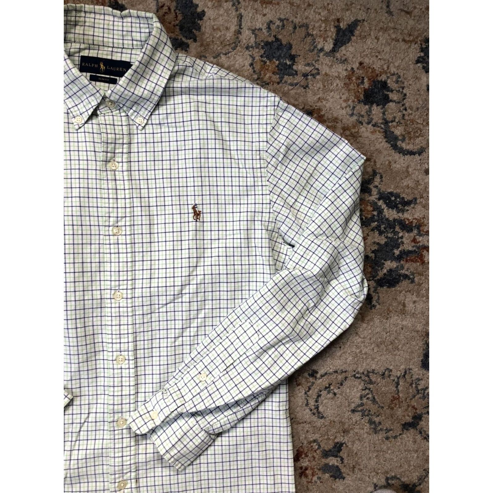 Ralph Lauren Ralph Lauren Shirt Slim Fit Button-Down Tattersall Check Pony Embroidered White Green Navy Mens Large Long Sleeve Button-Up Collared Pony Size US L / EU 52-54 / 3 - 4 Thumbnail