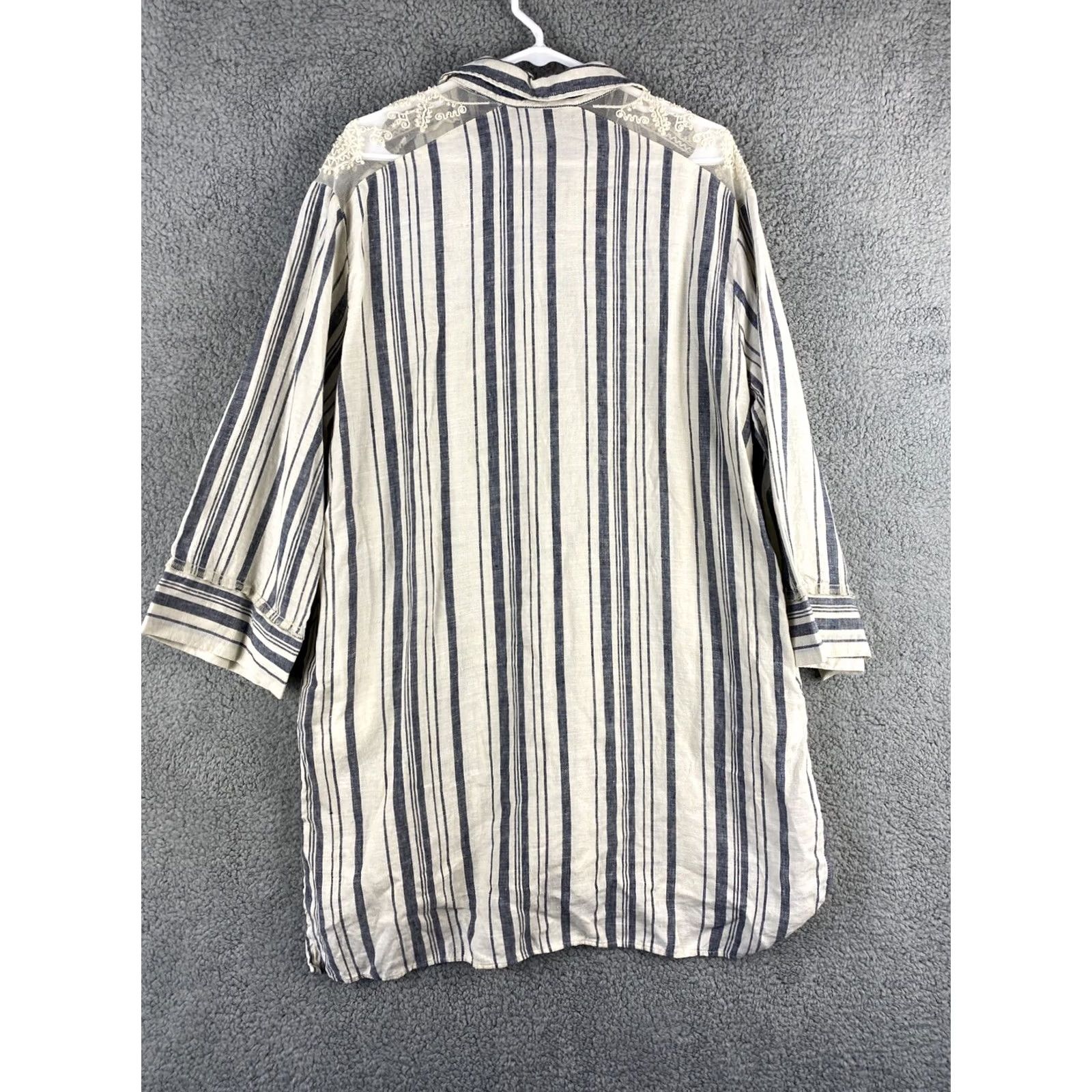 Zara Zara Shirt Dress Women’s L Gray Ivory Striped Long Sleeve Collared Button Hi-Low Hem Pockets Knit Dress Size L / US 10 / IT 46 - 6 Thumbnail