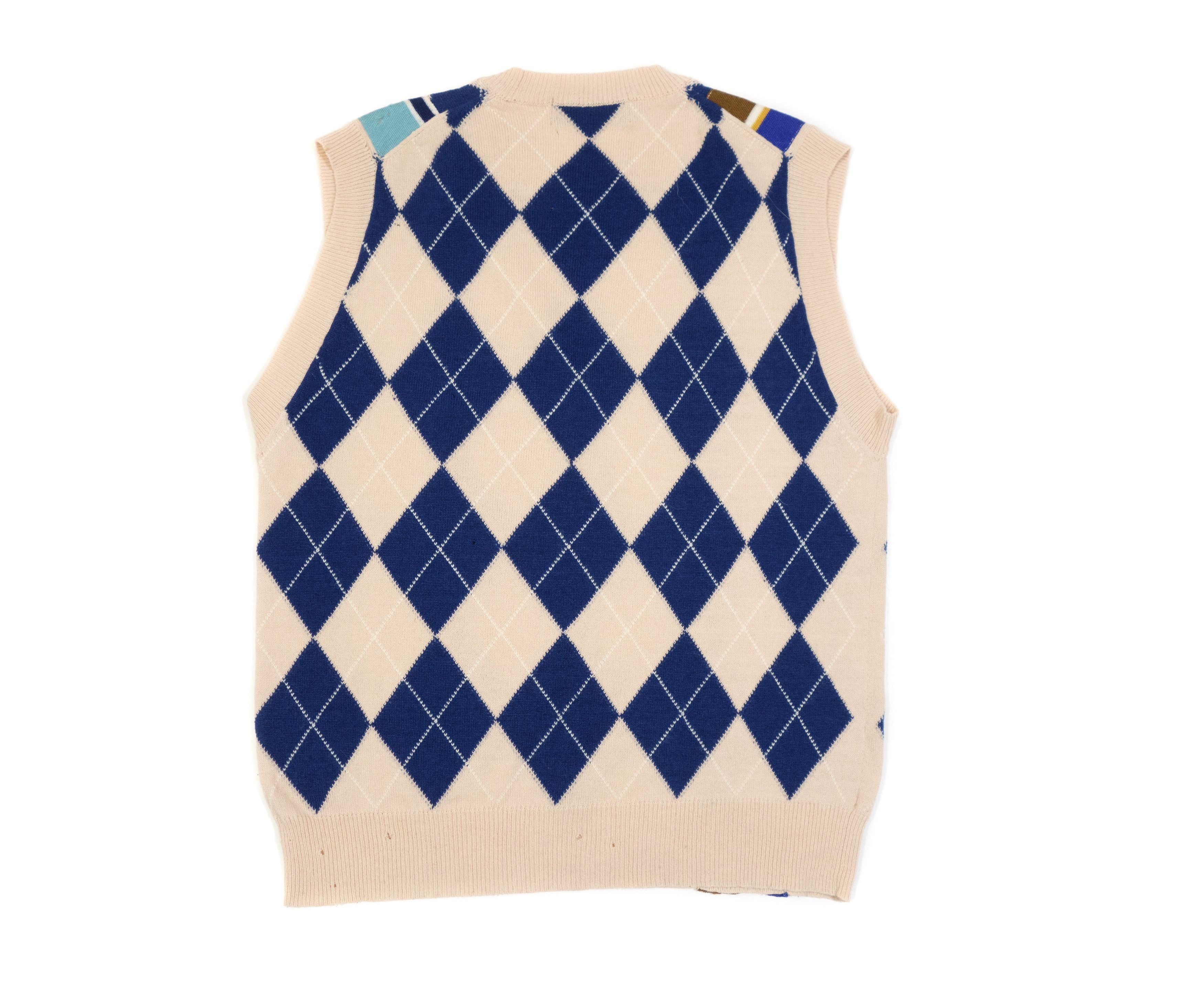 Comme des Garcons Homme Plus 2000 Argyle Stripes Distressed Wool Blend Vest Vintage Size US M / EU 48-50 / 2 - 2 Thumbnail