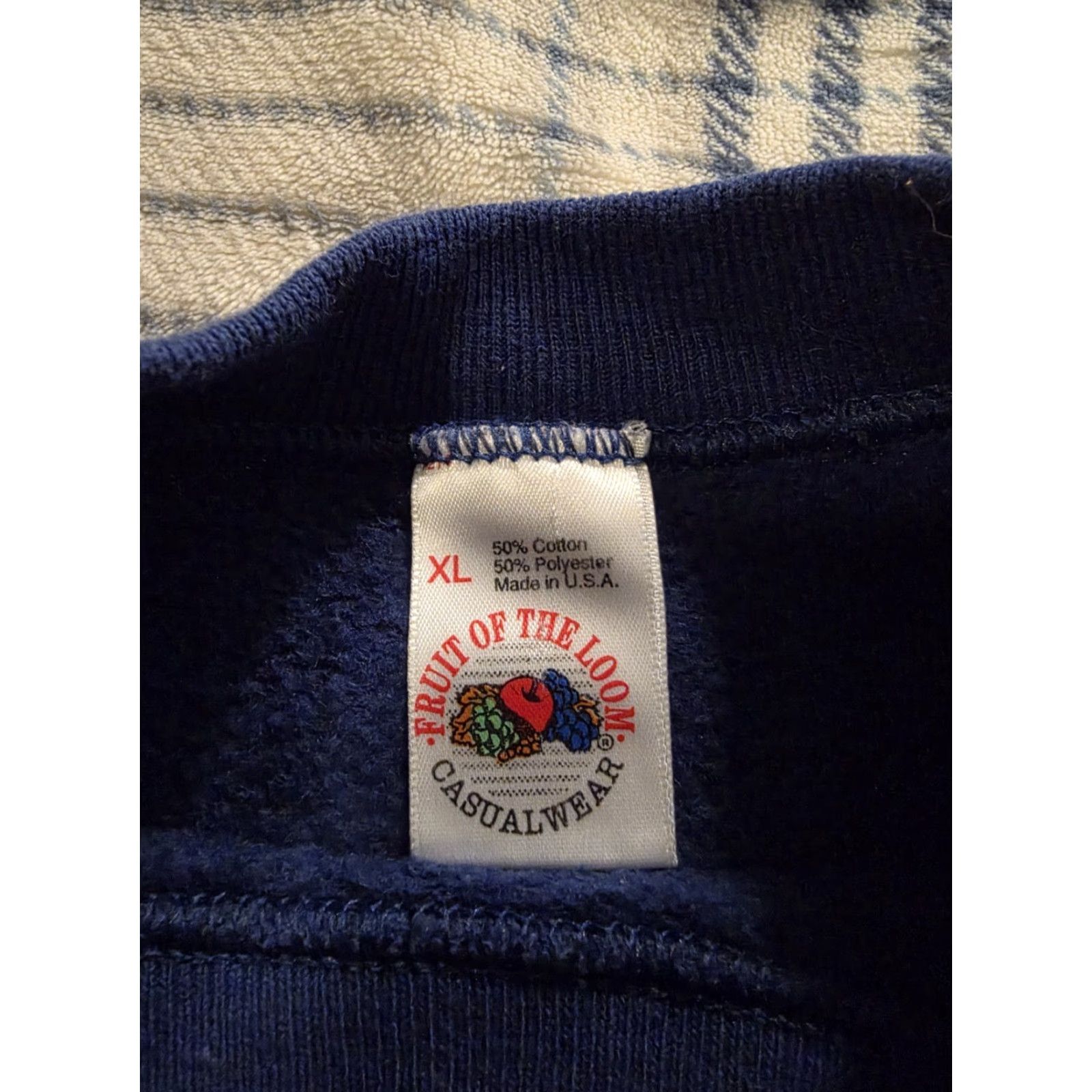 Fruit Of The Loom VINTAGE Fruit Of The Loom BLUE Sweatshirt Crewneck Fleece XL Adult Regular Men Pullover Cotton Polyester Solid Size US XL / EU 56 / 4 - 3 Thumbnail