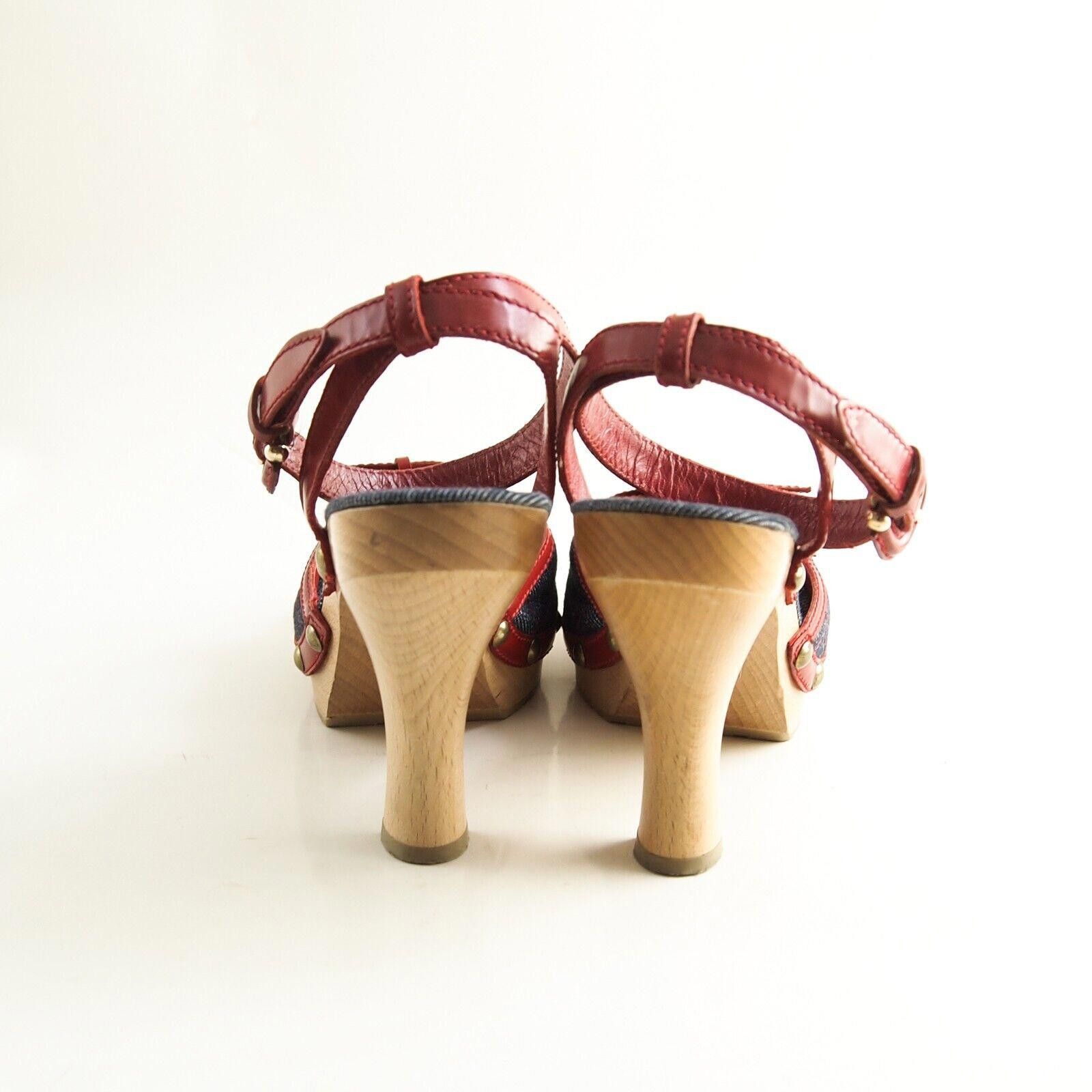 Burberry Burberry Open Toe Sandals Blue Denim Red Leather US 8 EU 38 Size US 8 / IT 38 - 6 Thumbnail