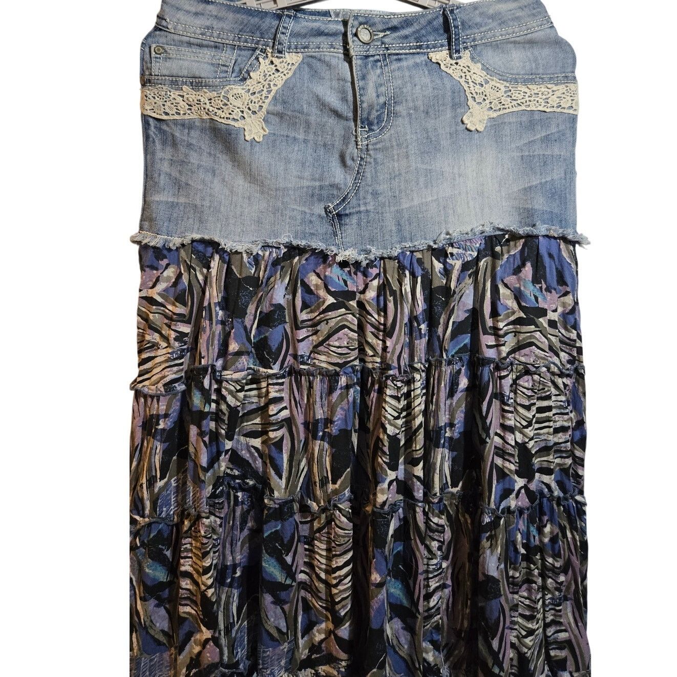 Other Hot Kiss Denim Boho Maxi Skirt Size 10 Size 32" / US 10 / IT 46 - 5 Thumbnail