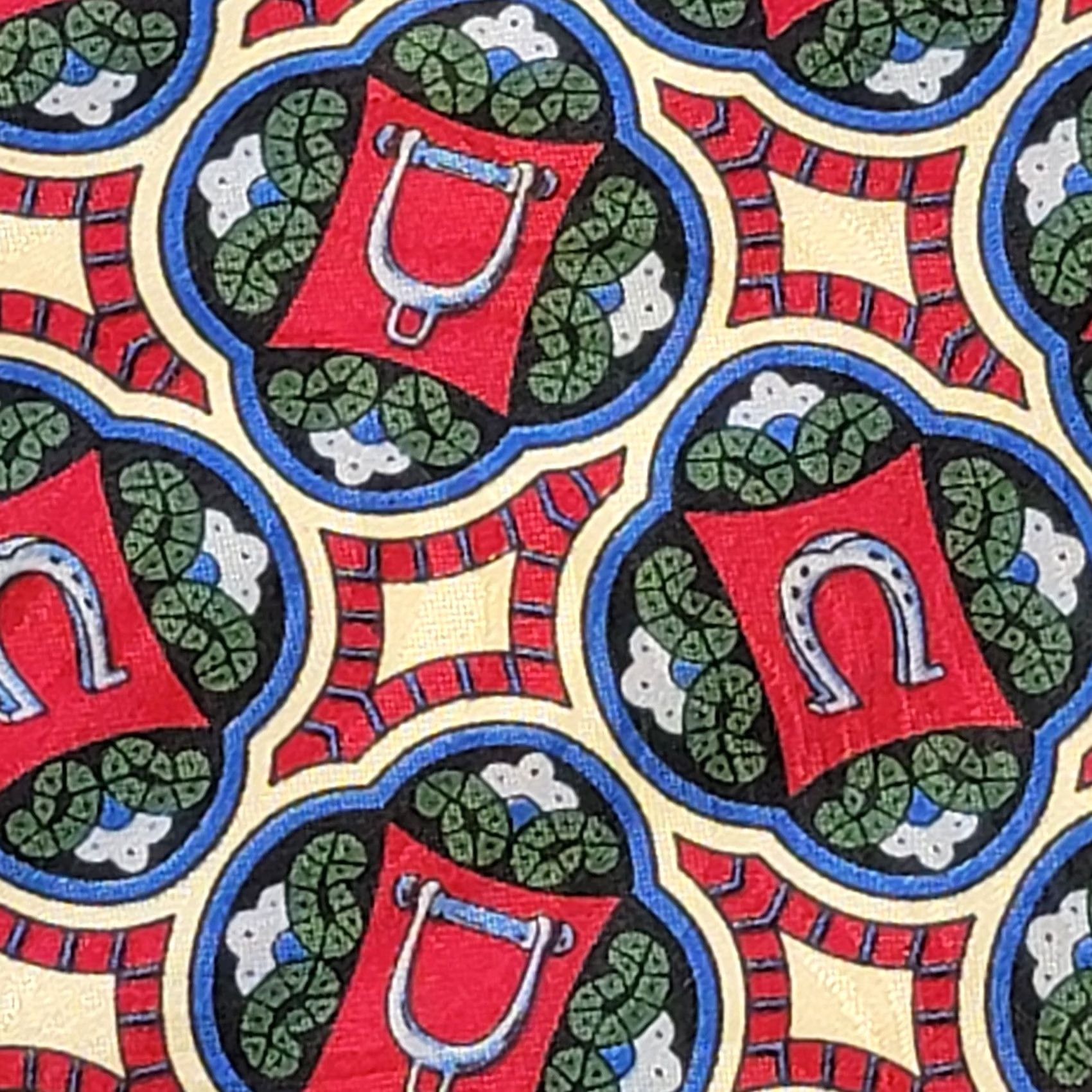 Vintage Vitalit Mens Silk Dress Tie Lucky Horseshoes Red Green Made In Italy 58 X 4 One Size Satin Graphic Tie Business Office Career Formal Size ONE SIZE - 3 Thumbnail