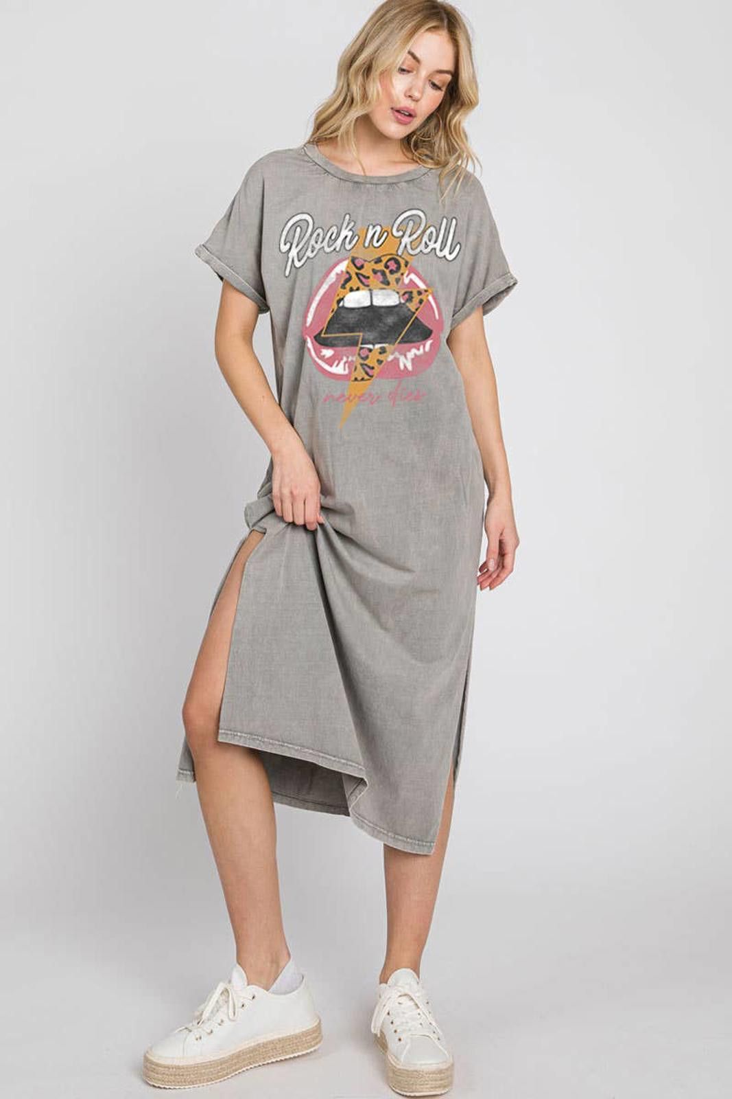 Other ROCK AND ROLL NEVER DIES MINERAL GRAPHIC DRESS Size L / US 10 / IT 46 - 4 Thumbnail