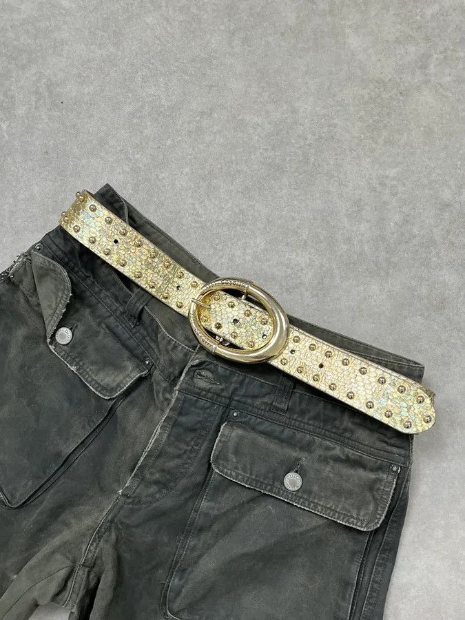 Roberto Cavalli 2000s Cavalli Golden Crocodile Effect Leather Belt Size ONE SIZE - 1 Thumbnail