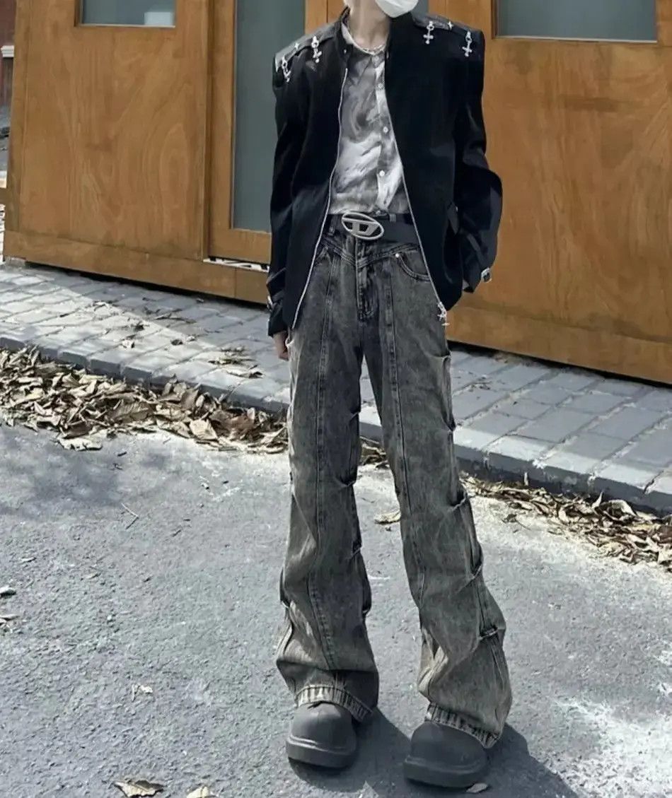 Y2k Cargo Flared Stack Jeans Wide Leg Bootcut Stacked