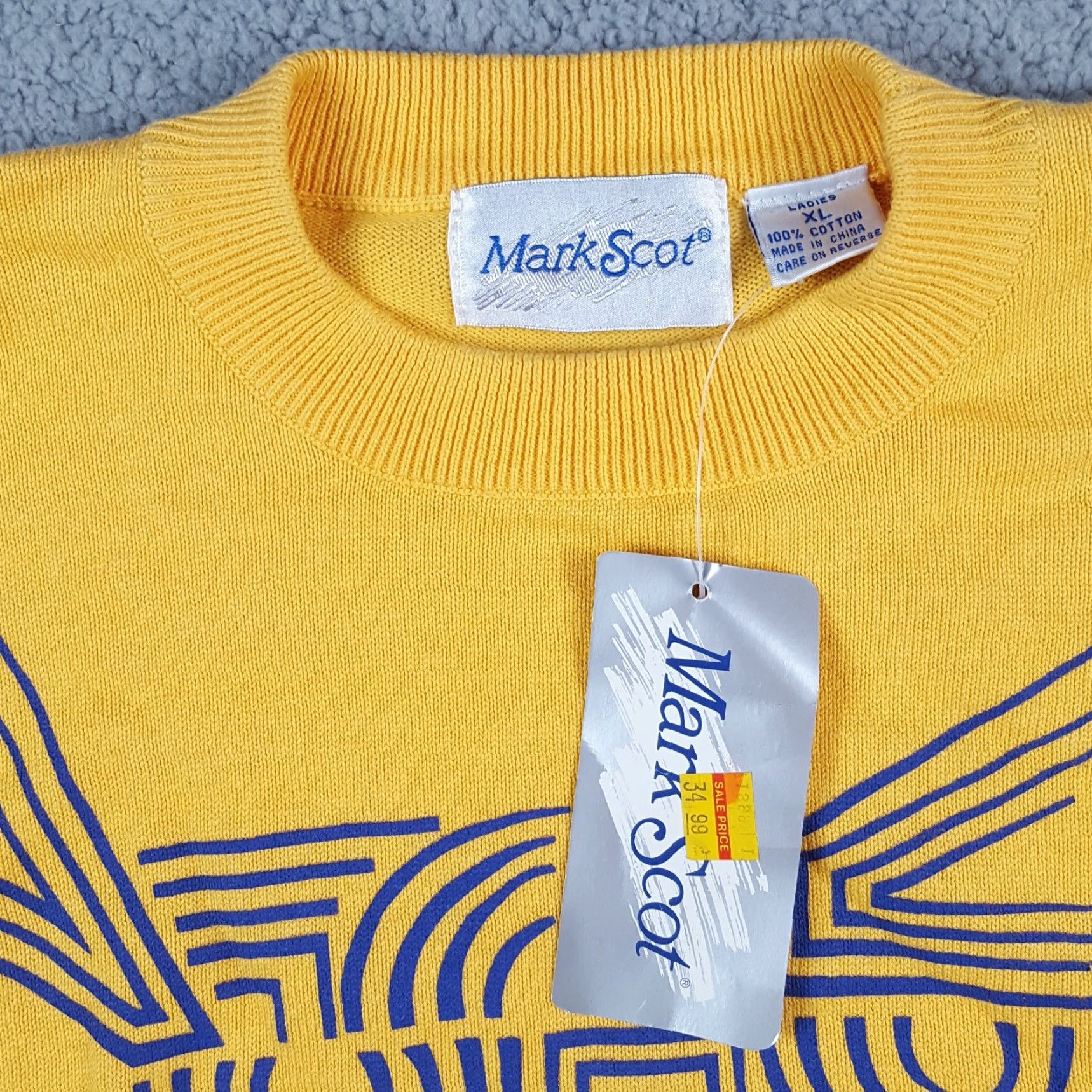 Vintage Vintage Mark Scot Women's Sweater Pullover Long Sleeve Crew Neck Knit Cotton Casual Retro 90s 00s Art Golf Preppy XL Yellow Size XL / US 12-14 / IT 48-50 - 6 Thumbnail
