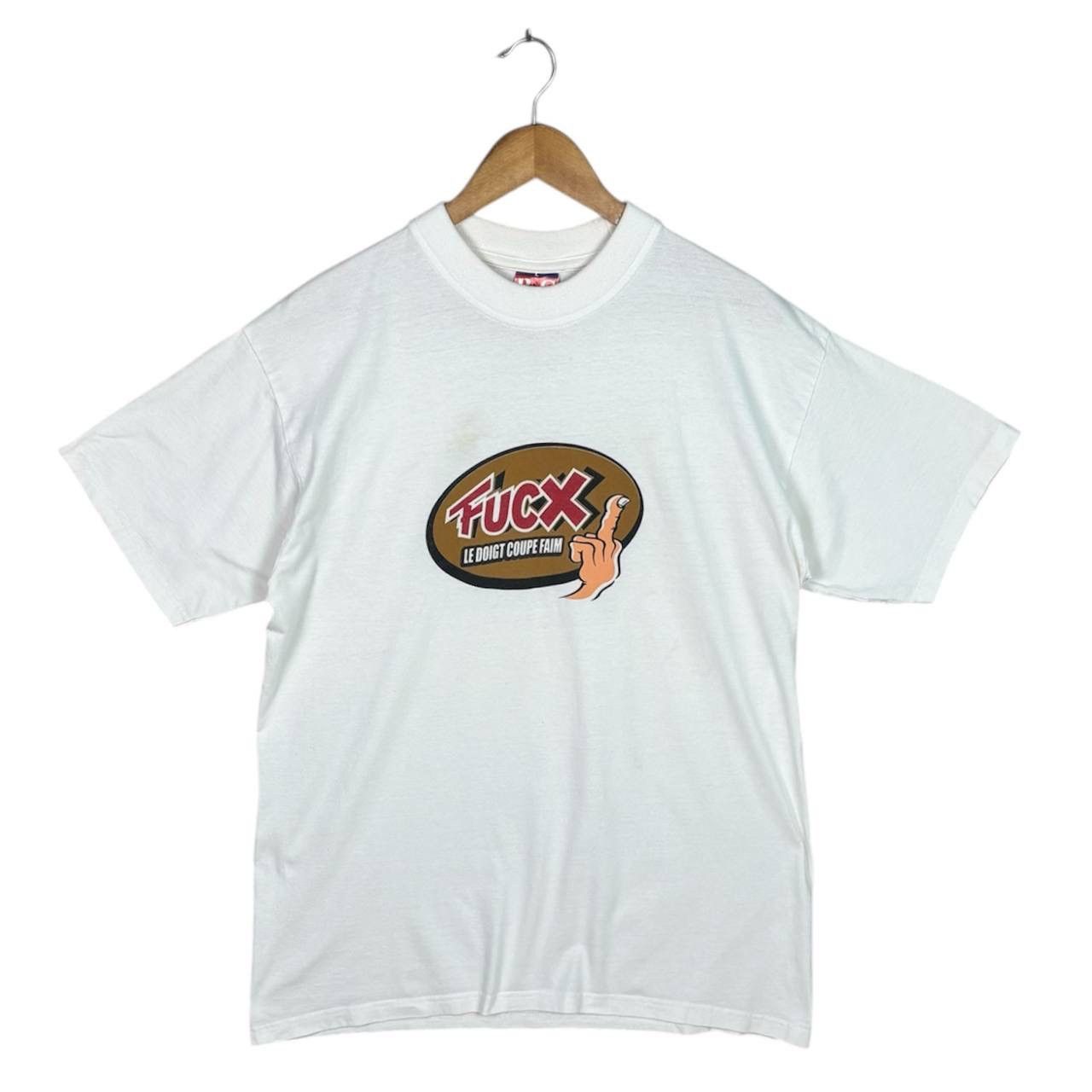 Vintage Vintage 90s FUCX ‘Le Doigt Coupe Faim’ Twix Parody Tee Size US L / EU 52-54 / 3 - 1 Thumbnail