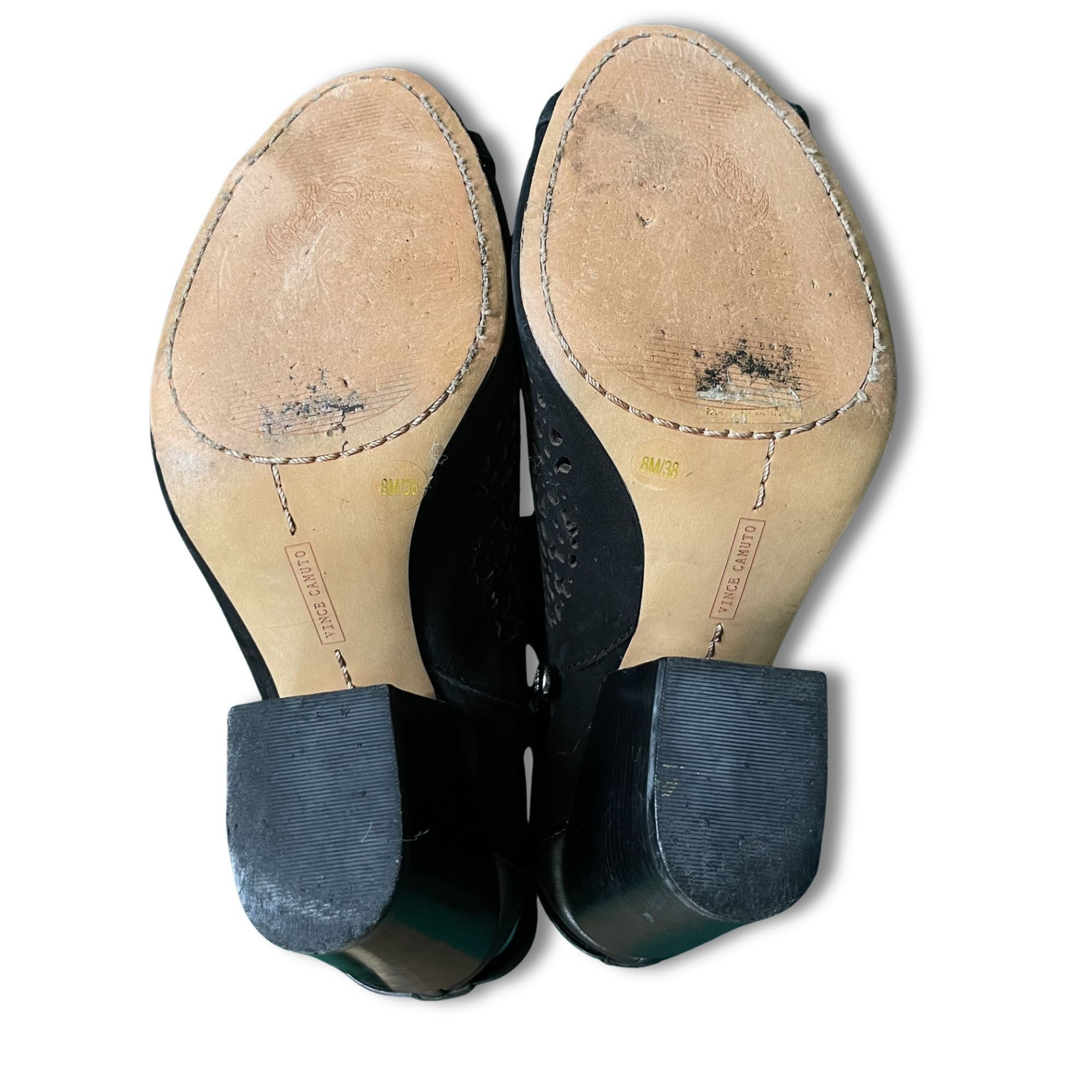 Vince Camuto VINCE CAMUTO Maizy Black Leather Peep Toe Booties With Buckl Size US 8 / IT 38 - 5 Thumbnail