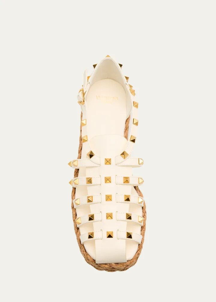 Valentino os11x0126 Rockstud Leather Espadrille Fisherman Sandals Size US 7 / IT 37 - 6 Thumbnail