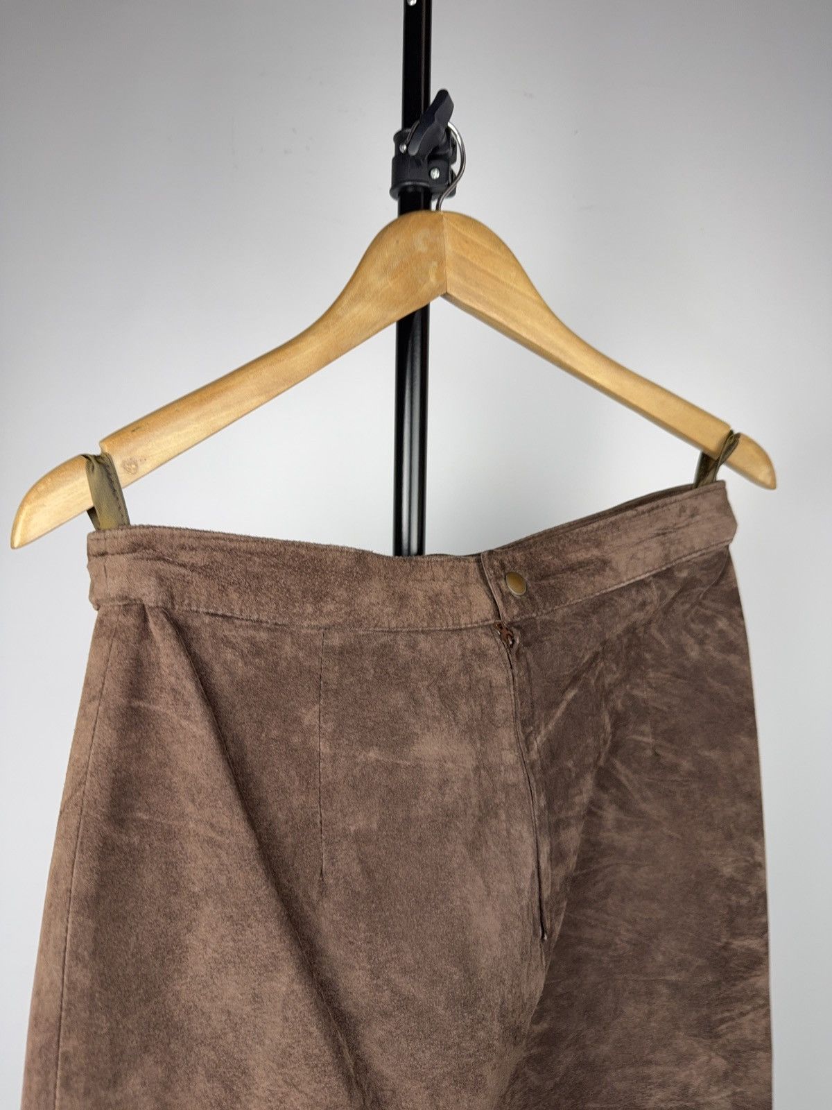 Genuine Leather Avant Garde 90s Y2K Retro Vintage Brown Leather Midi Skirt Size 29" - 8 Thumbnail