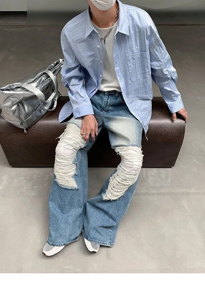 Jean × Vintage Baggy distressed ripped wide leg y2k jeans Size US 34 / EU 50 - 10 Thumbnail