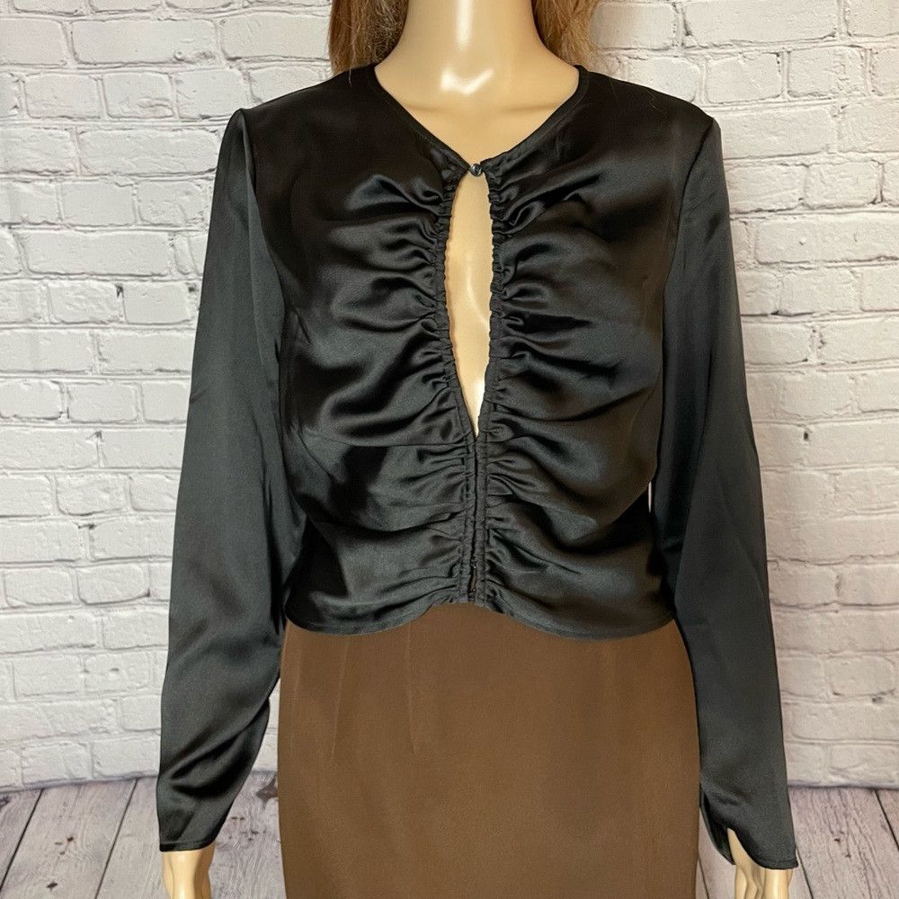 House of Harlow NWT New House of Harlow 1960 Black Satin Long Sleeve Blouse Size L / US 10 / IT 46 - 2 Thumbnail
