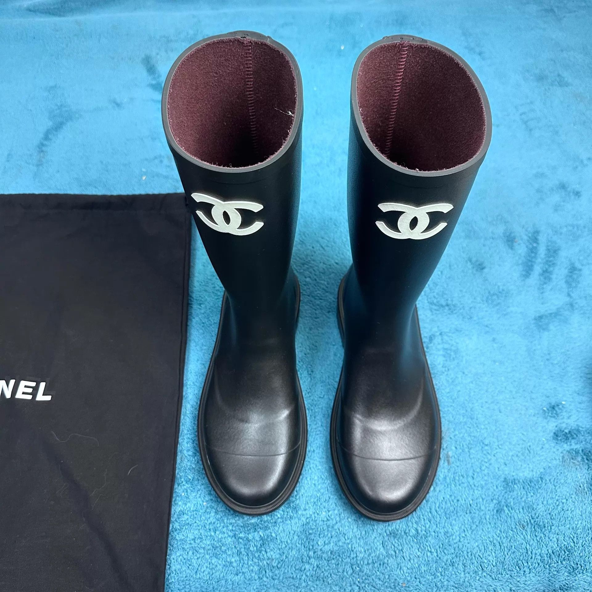 Chanel Chanel 25S rubber knee-high boots black size 39 MINT Size US 8.5 / IT 38.5 - 1 Thumbnail