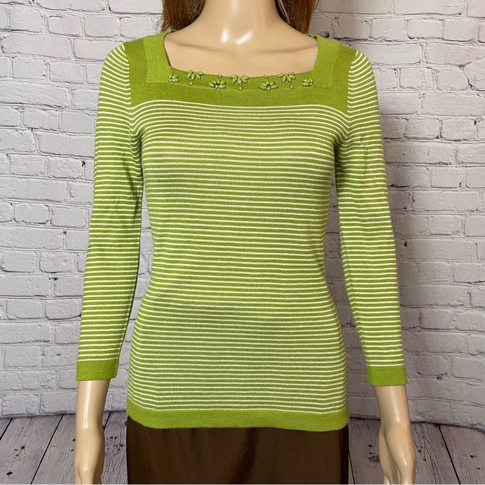 Banana Republic NWT New Banana Republic Green White Cotton Beaded Square Ne Size XS / US 0-2 / IT 36-38 - 9 Thumbnail
